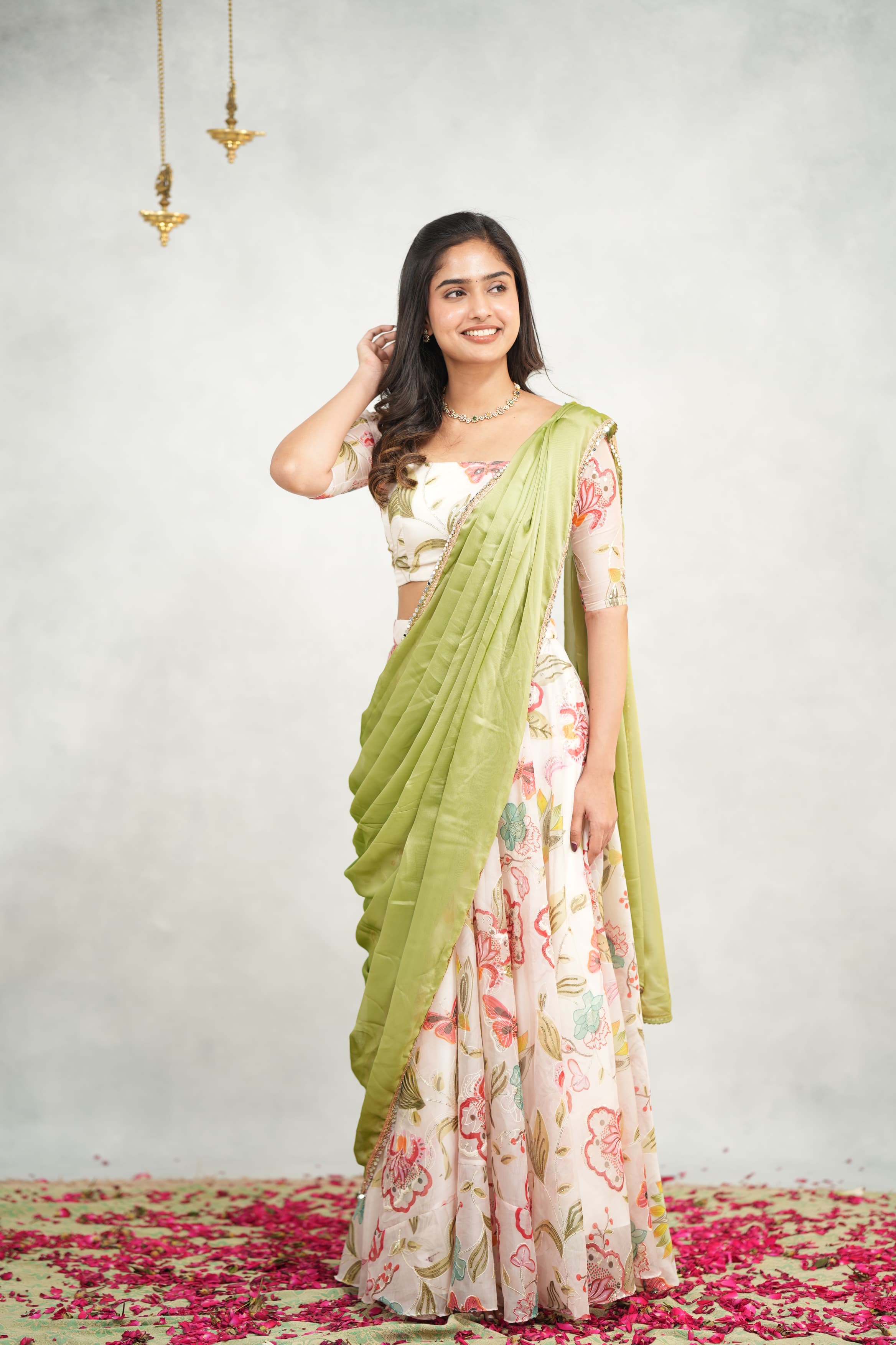 Oviya Simple and Elegant Floral Lehenga Choli for Women | Indian Traditional Dress for Weddings, Festivals & Special Occasions | Perfect for Diwali, Sangeet & Cultural Events
