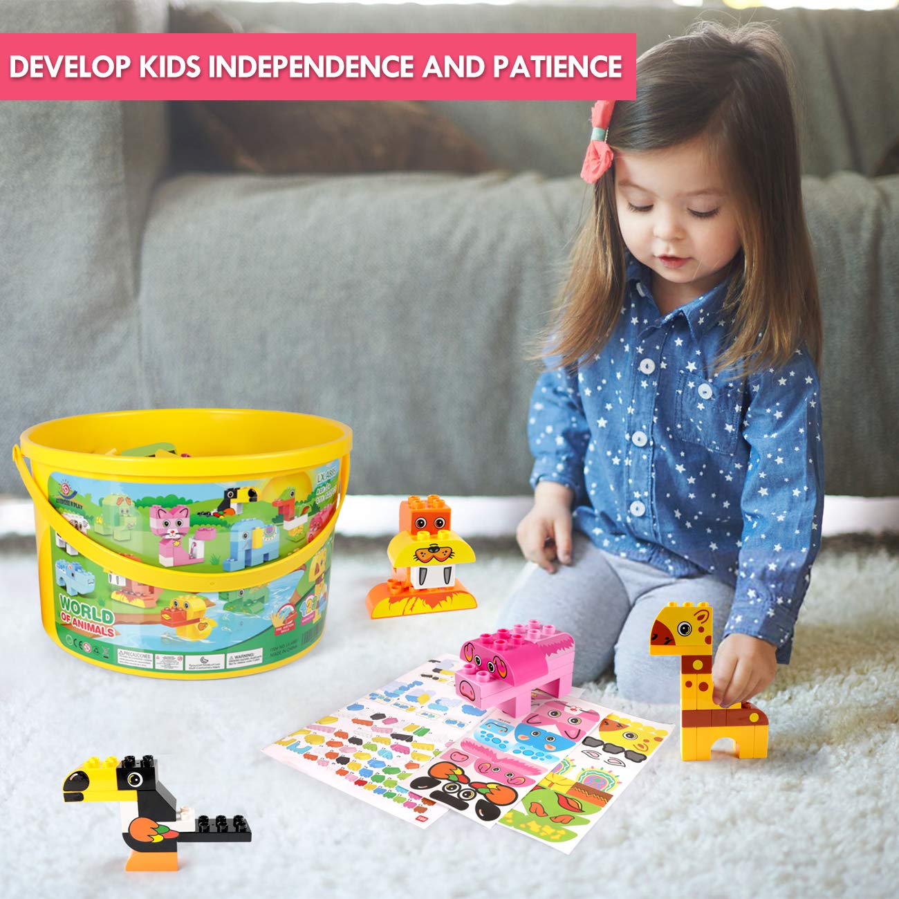 122-Piece Animals Building Blocks Set - STEM Educational Construction Toy Kit with Storage Box for Kids Ages 3-6 | Creative Preschool Learning Toys for Toddlers Boys & Girls | Perfect for Birthday, Christmas Gifts & Classroom STEM Activities