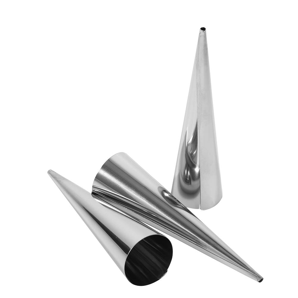 3-Piece Cream Horn Molds Set - Stainless Steel Cannoli Forms & Pastry Baking Cones for Professional Desserts - Perfect for Cream Rolls, Cannoli, and Ice Cream Cones at Home Bakeries & Restaurants