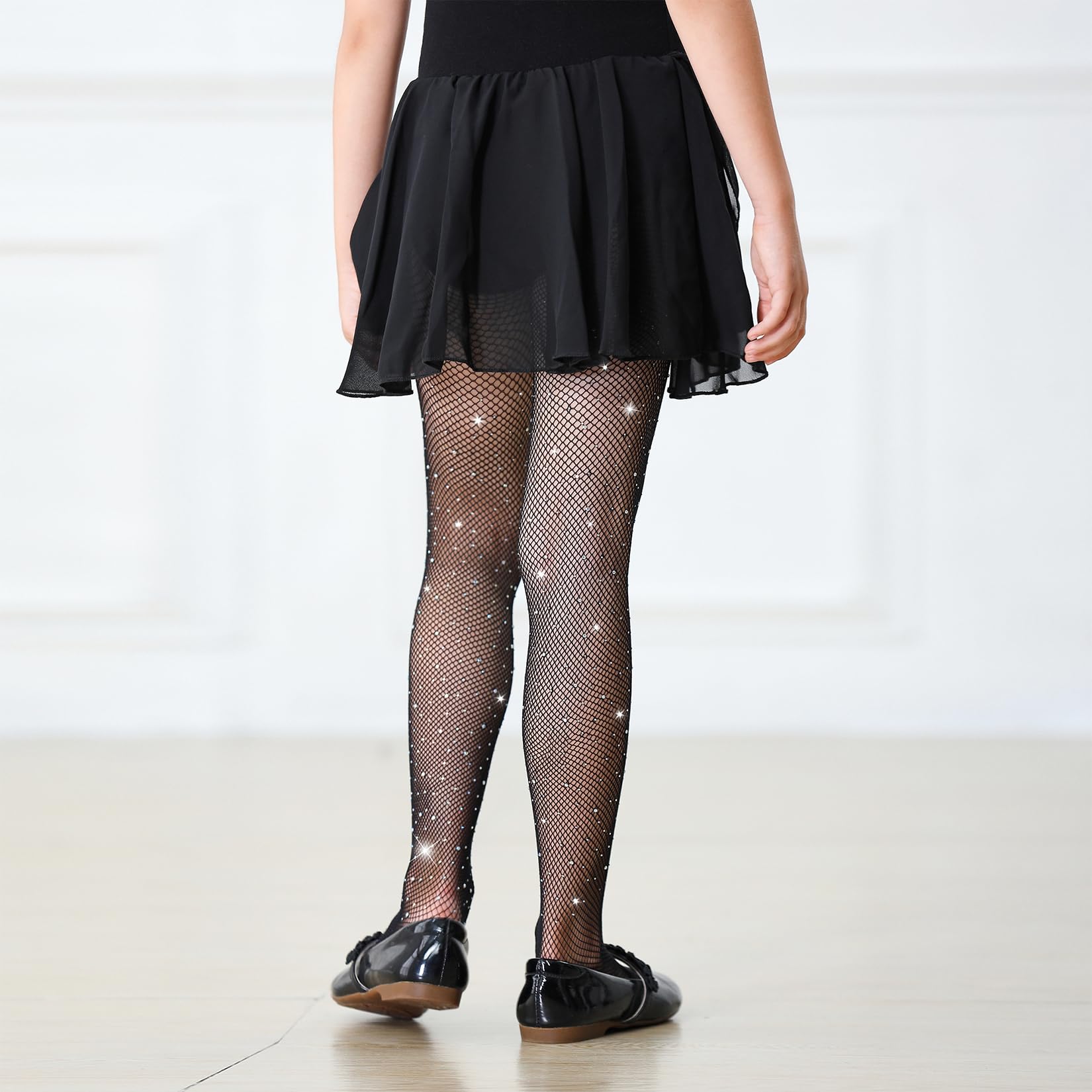 Century Star Girls Fishnet Stockings with Rhinestones - Sparkly Glitter Tights for Toddlers & Kids | Perfect for Halloween Costumes, Dance Performances & Party Outfits