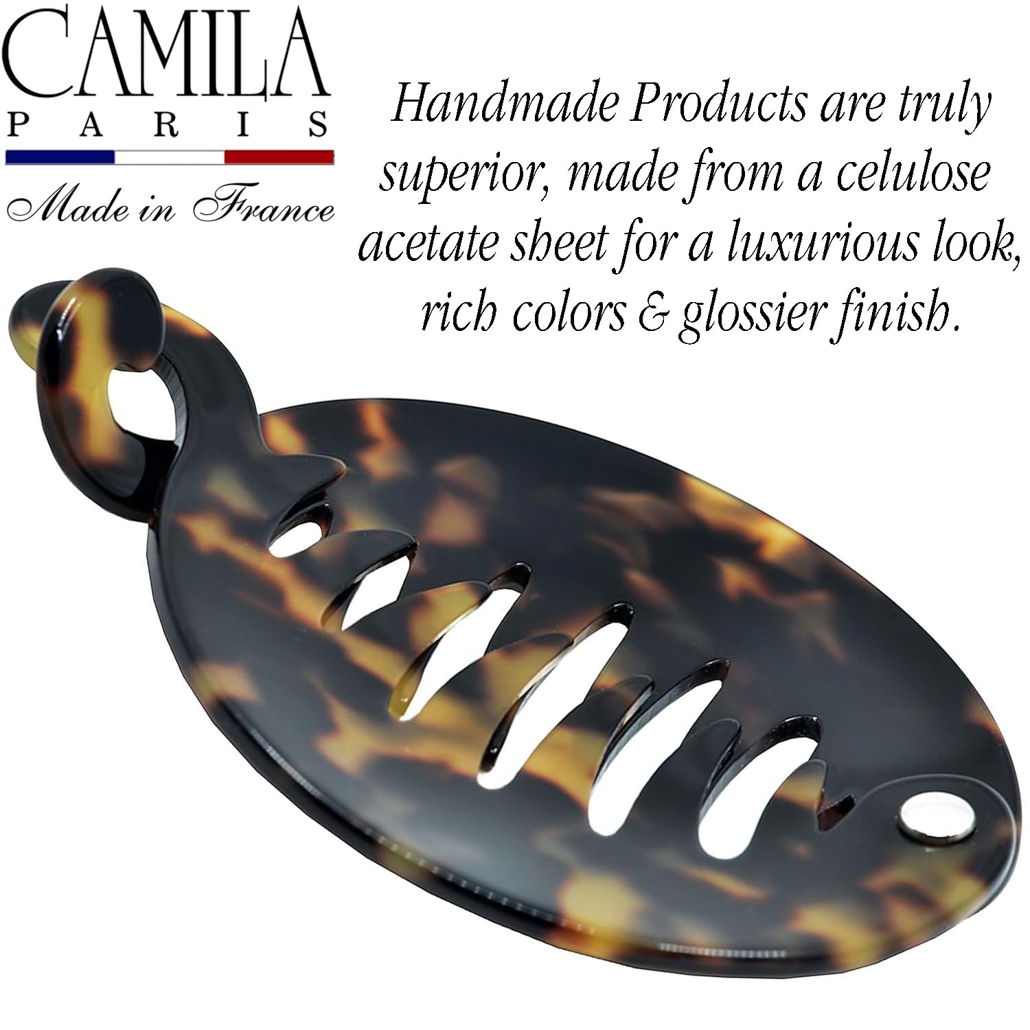 Camila Paris CP2326 3.25 Inch French Banana Clip Hair Comb - Round Tokyo Style Ponytail Holder for Thick Hair | Volume Boosting Interlocking Hair Clips | Fashion Hair Accessories for Women | Made in France | Perfect for Work, Parties & Everyday Styling