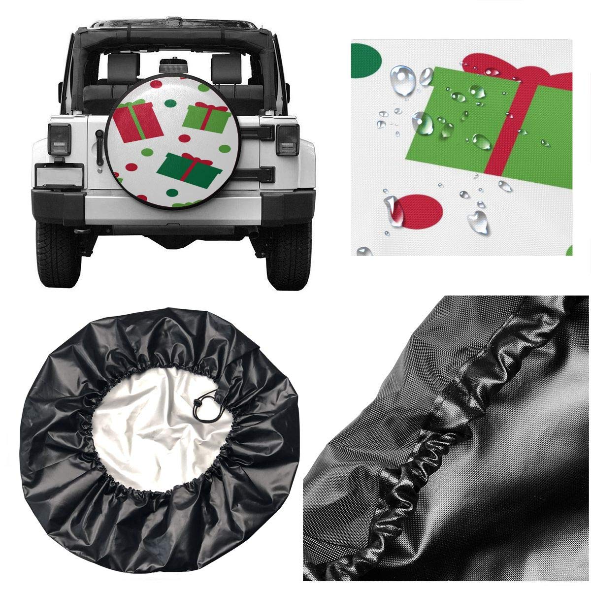 Moslion Waterproof Spare Tire Cover for Trucks & Cars - 14 Inch Wheel Protector with Gift Box (Red, Green, White) | Durable Ribbon Design for Outdoor Adventures & Road Trips