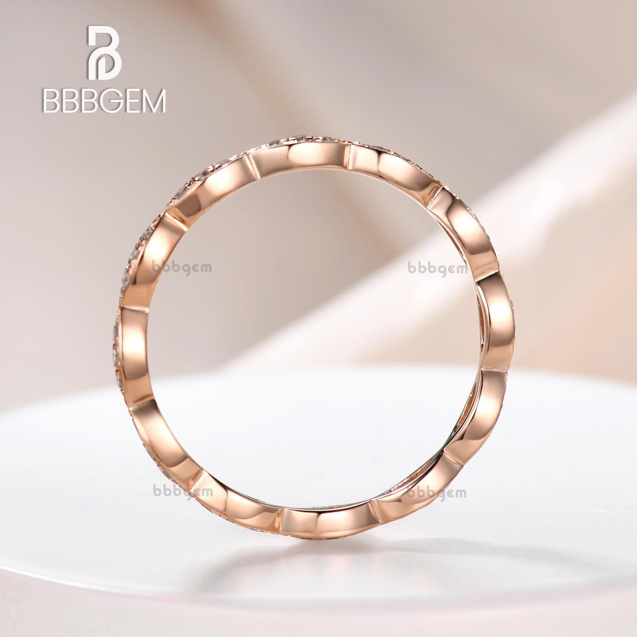14K Rose Gold Art Deco Marquise Three Stone Wedding Ring Set - Round Diamond Engagement Ring & Matching Stacking Band for Women, Perfect for Bridal, Anniversary, and Special Occasions