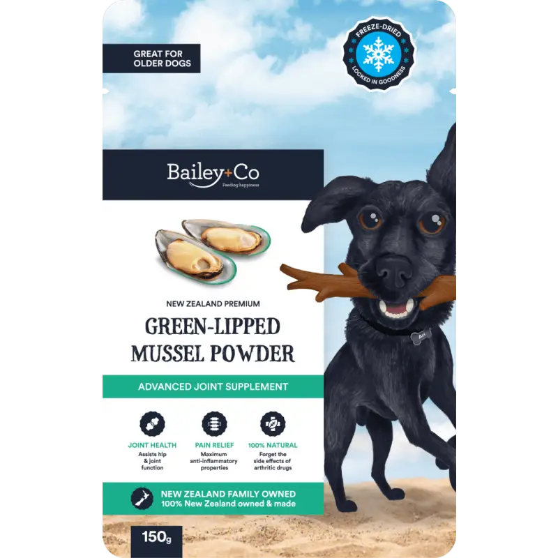 Bailey+Co Premium Mussel Powder for Dogs - 150g | Natural Joint Support Supplement for Dogs | Supports Mobility & Hip Health - Great for Senior Dogs & Active Pets