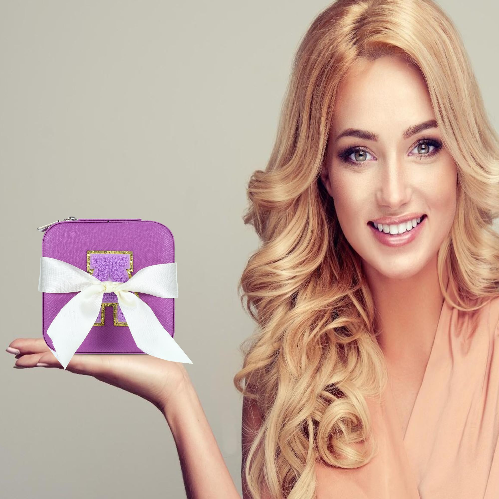 Personalized Initial Jewelry Box for Girls - Small Travel Jewelry Organizer Case with Monogram Letter G, Purple | Perfect for Gift, Birthday, Wedding, Travel & Daily Jewelry Storage