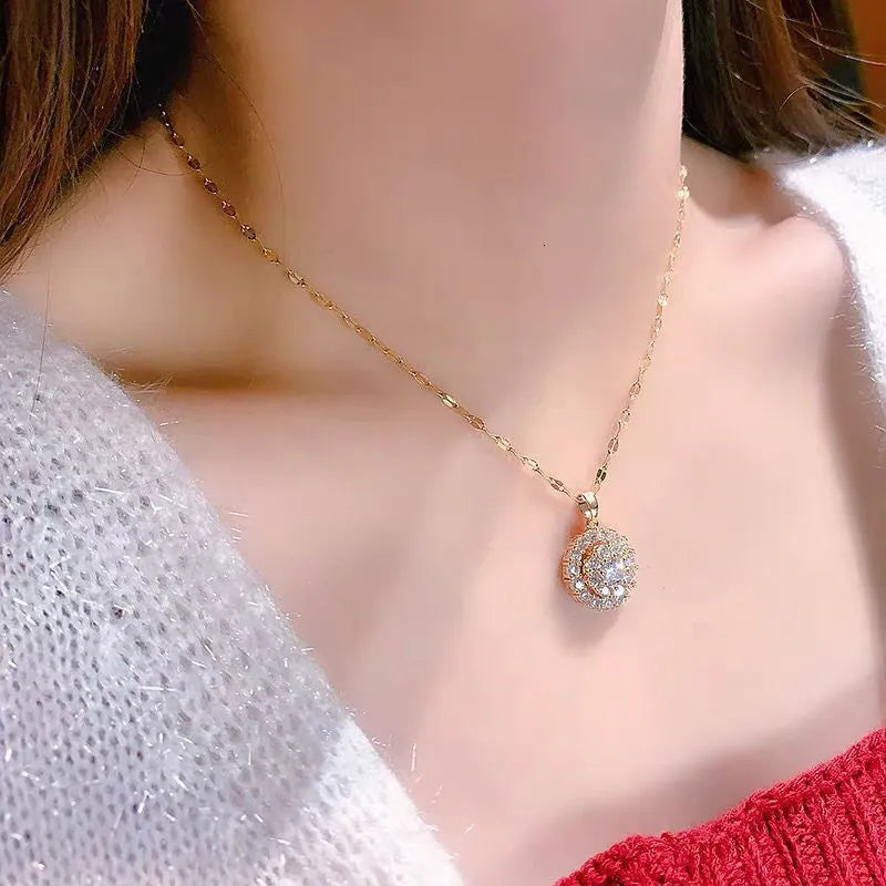 18K Gold Plated Pendant Necklace with White Gemstone Accent - Elegant Jewelry Gift for Women, Perfect for Weddings, Anniversaries & Special Occasions