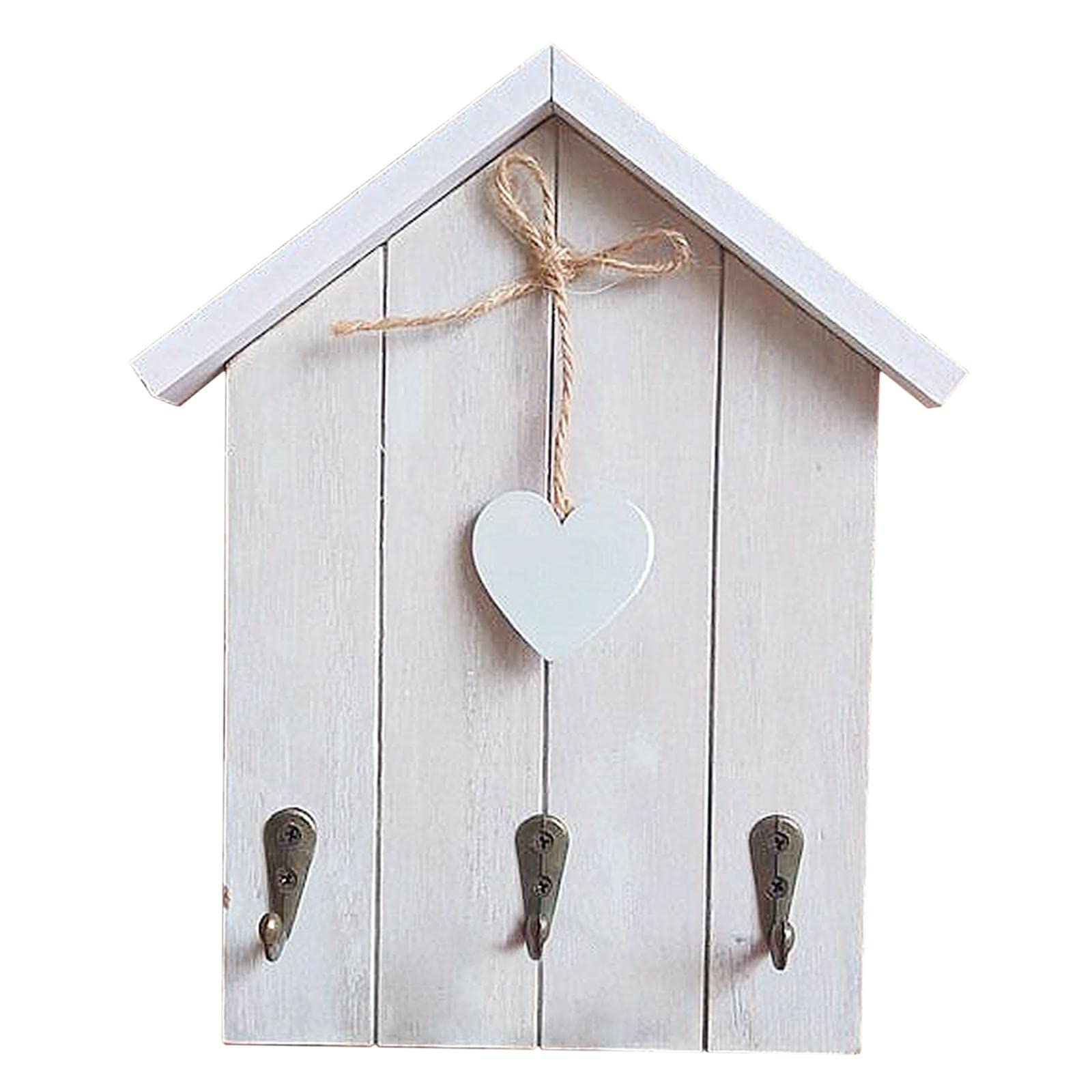 Wall Mounted Wooden Key Holder with 3 Hooks - House-Shaped Key Cabinet & Key Rack for Wall - Organize Keys, Mail & Small Items - Perfect for Entryway, Hallway & Home Decor (White)