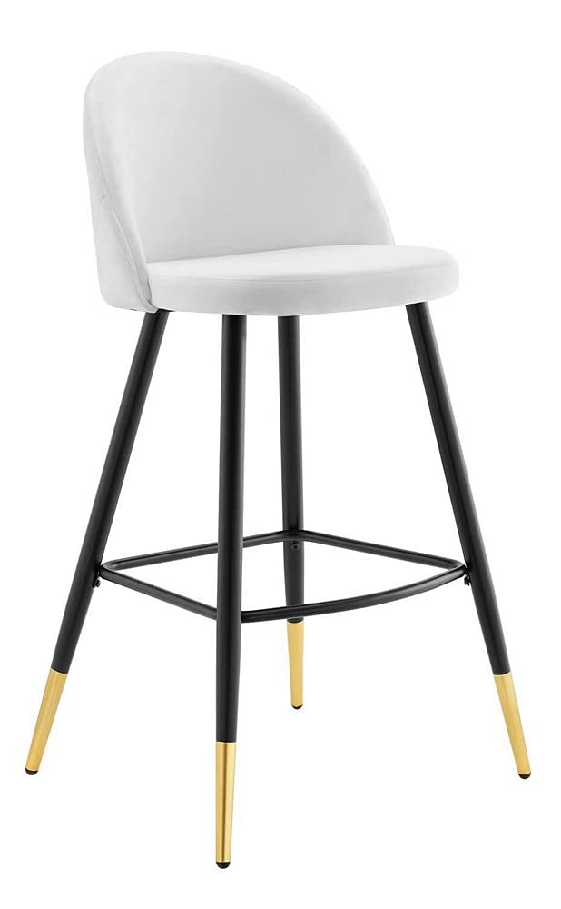 Modway Cordial Performance Velvet Dining Bar Stools - Set of 2 White Upholstered Counter Height Stools for Kitchen Island, Breakfast Bar & Home Decor