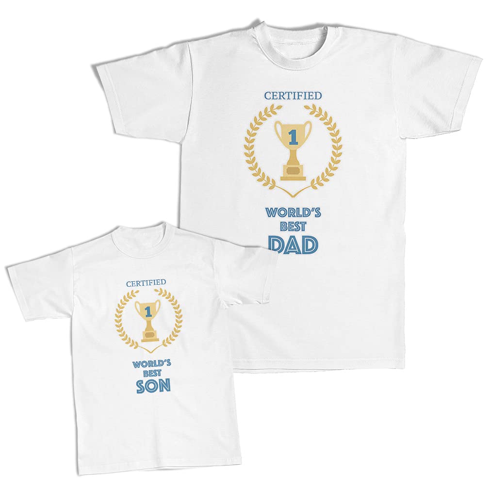 Father and Son Matching Outfits - Dad & Son Coordinated T-Shirts for Father's Day, Birthday - World's Best Dad Trophy Design - Perfect for Family Photos, Parties & Special Occasions