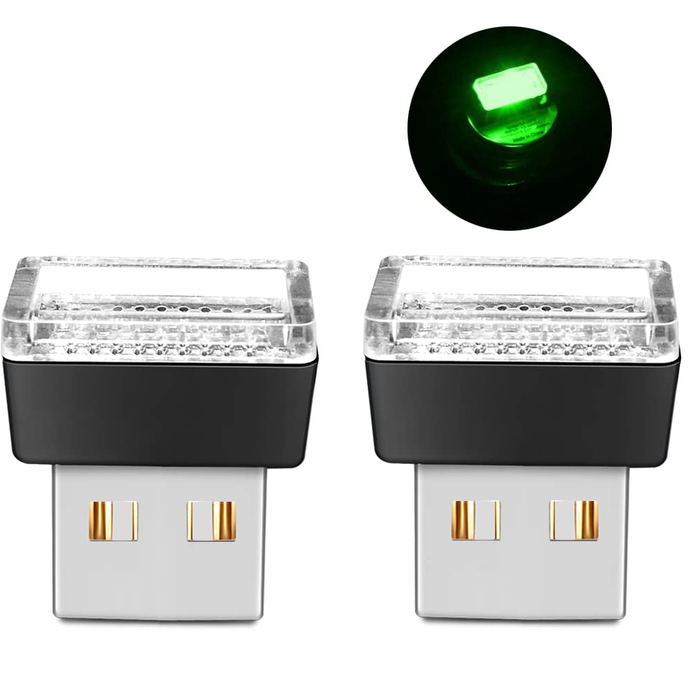 USB LED Car Interior Atmosphere Light - Green Ambient Lighting for Cars (2 Pack) | Perfect for Night Driving, Car Decor & Mood Lighting