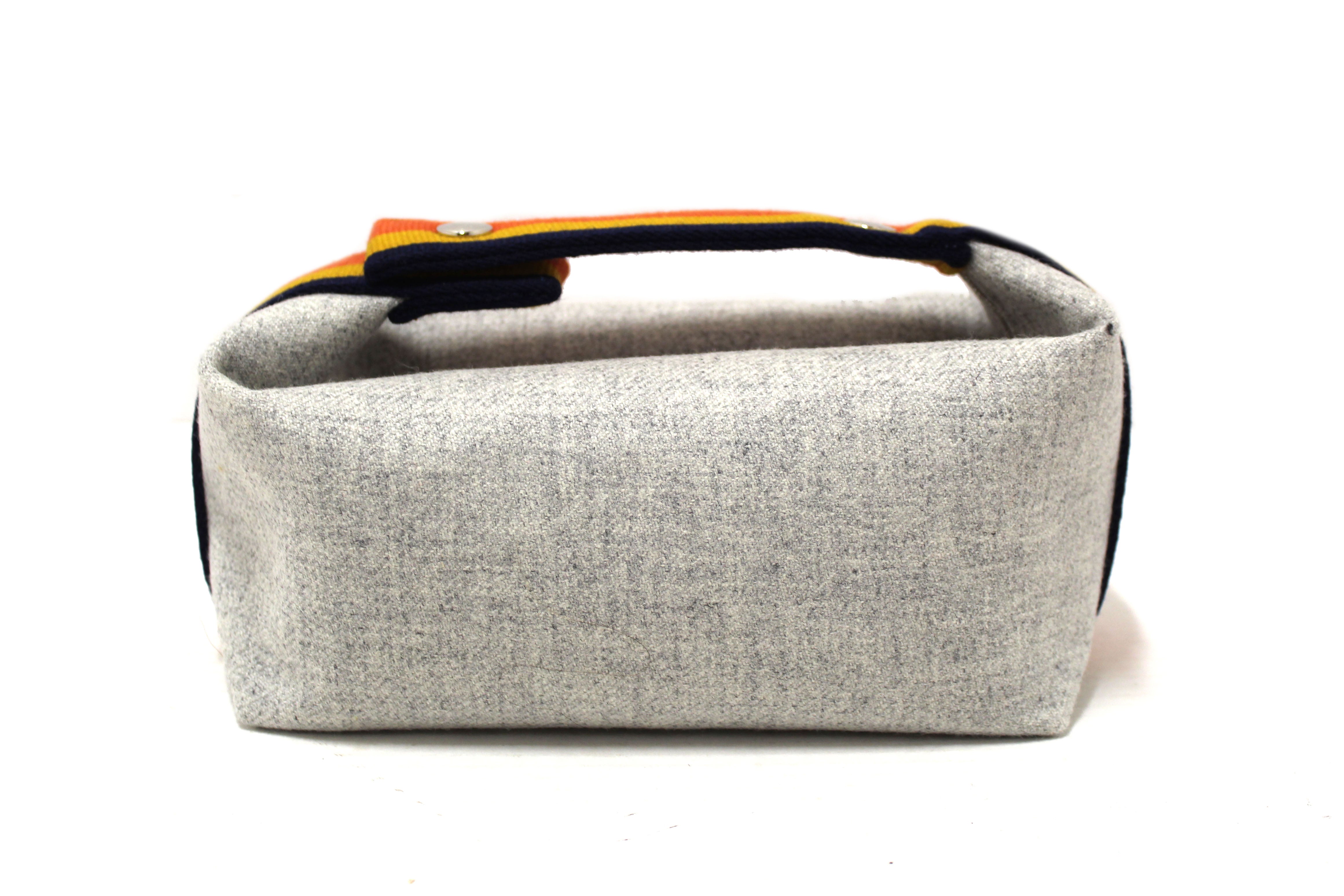 Authentic Hermes Grey Wool Small Bride A Brac Pouch - Genuine Flannel Case for Women | Perfect for Everyday Essentials, Travel & Luxury Accessories Storage