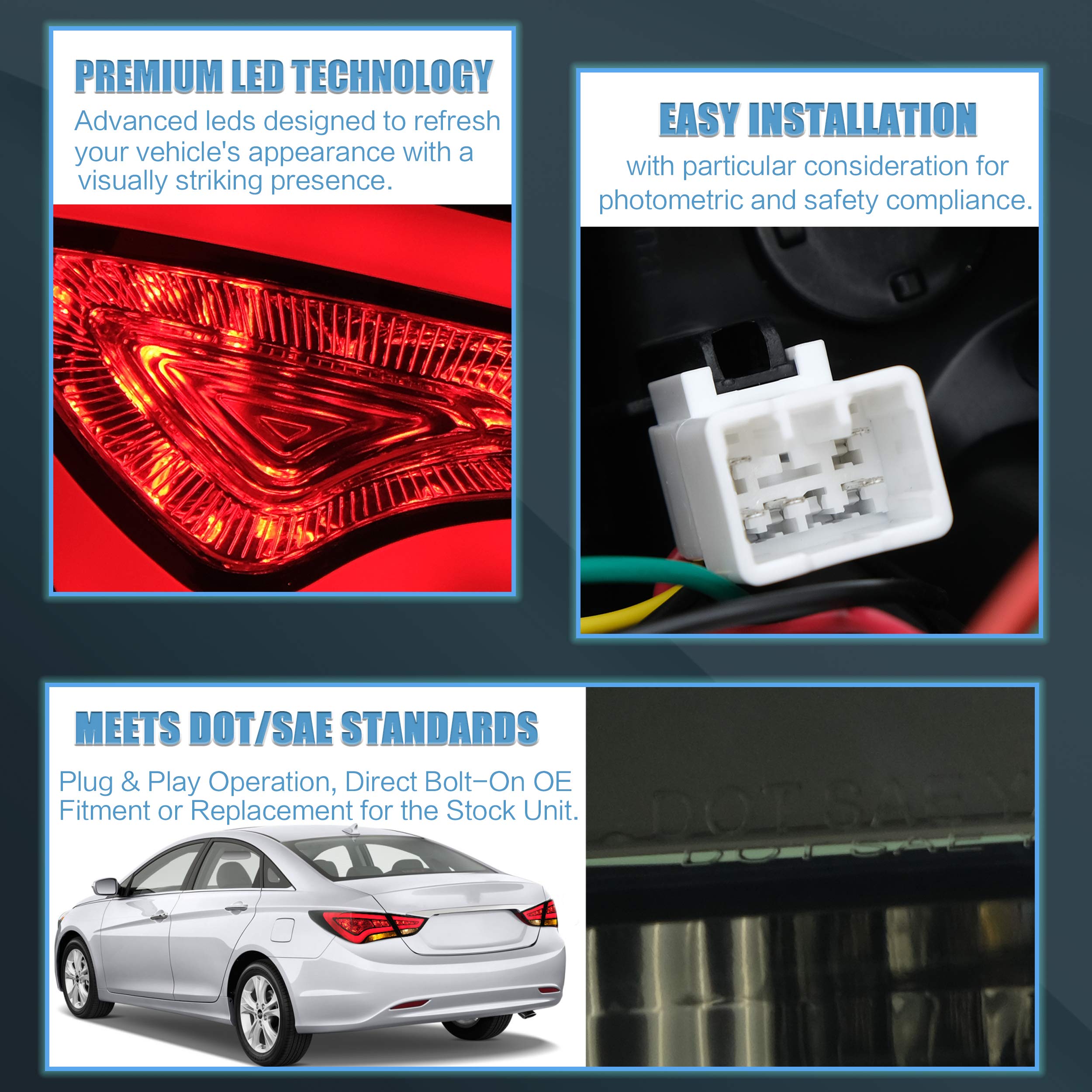 VLAND LED Tail Lights Assembly for 2011-2014 Hyundai Sonata 6th Gen Sedan - Smoked Lens, Plug & Play Installation - Enhance Style & Night Visibility for Daily Driving & Car Shows