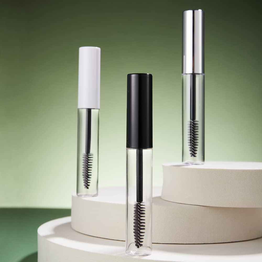 4 Pack 10ml Refillable Empty Mascara Tubes with Brush Wands - DIY Eyelash Serum Containers for Castor Oil, Eyebrow Growth Serum & Coconut Oil - Includes 4 Rubber Inserts & 1 Funnel - Travel Size Beauty Essentials for Home, Salon & On-the-Go - Perfect for Lash Extensions, Eyebrow Care, Natural Oil Storage & Makeup Touch Ups - Great for DIY Beauty Projects, Professional Makeup Artists & Travel-Friendly Skincare