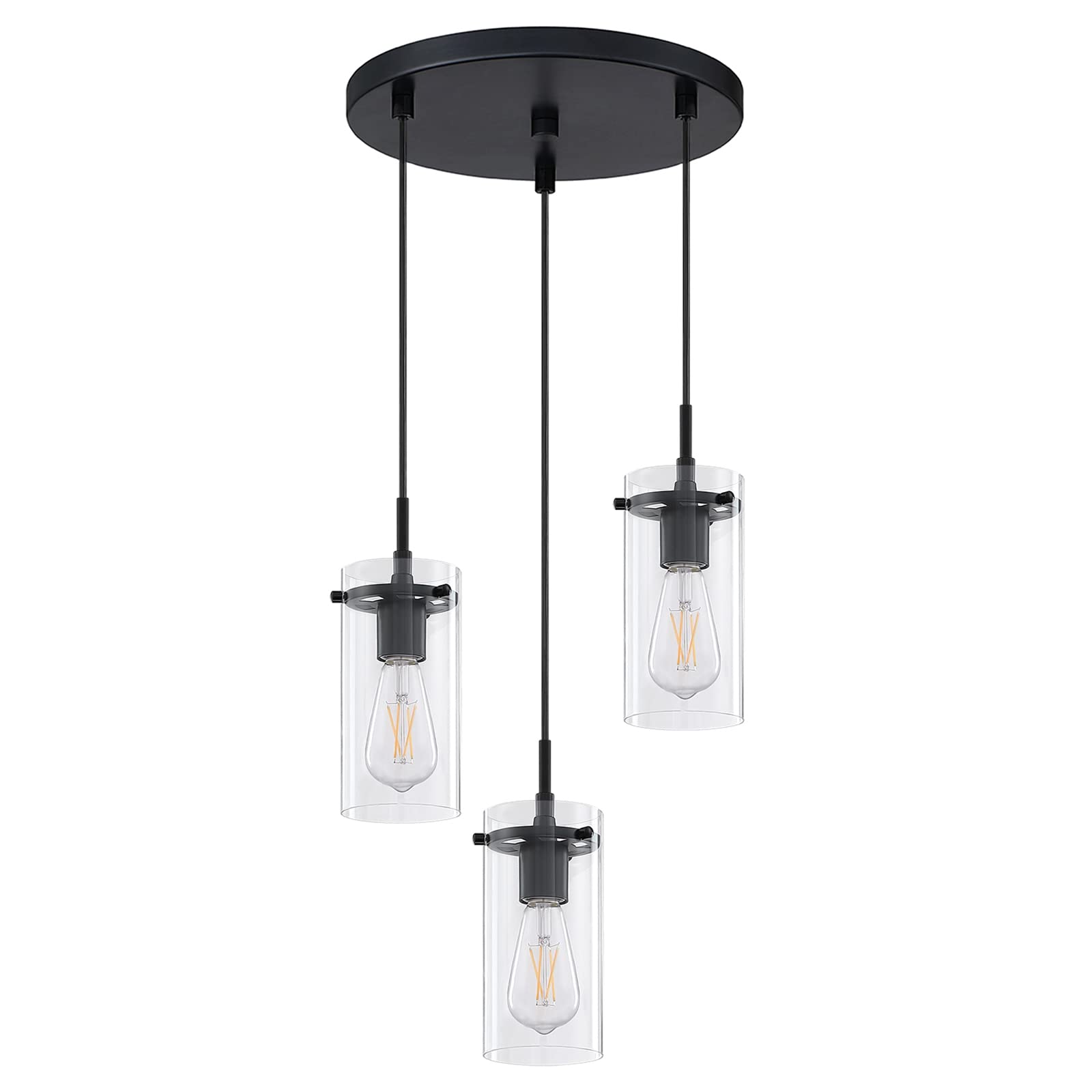 Modern Industrial 3-Light Black Hanging Kitchen Island Light with Clear Glass Shades - Perfect for Dining Rooms, Bars, and Over Kitchen Sinks | Doraimy Lighting