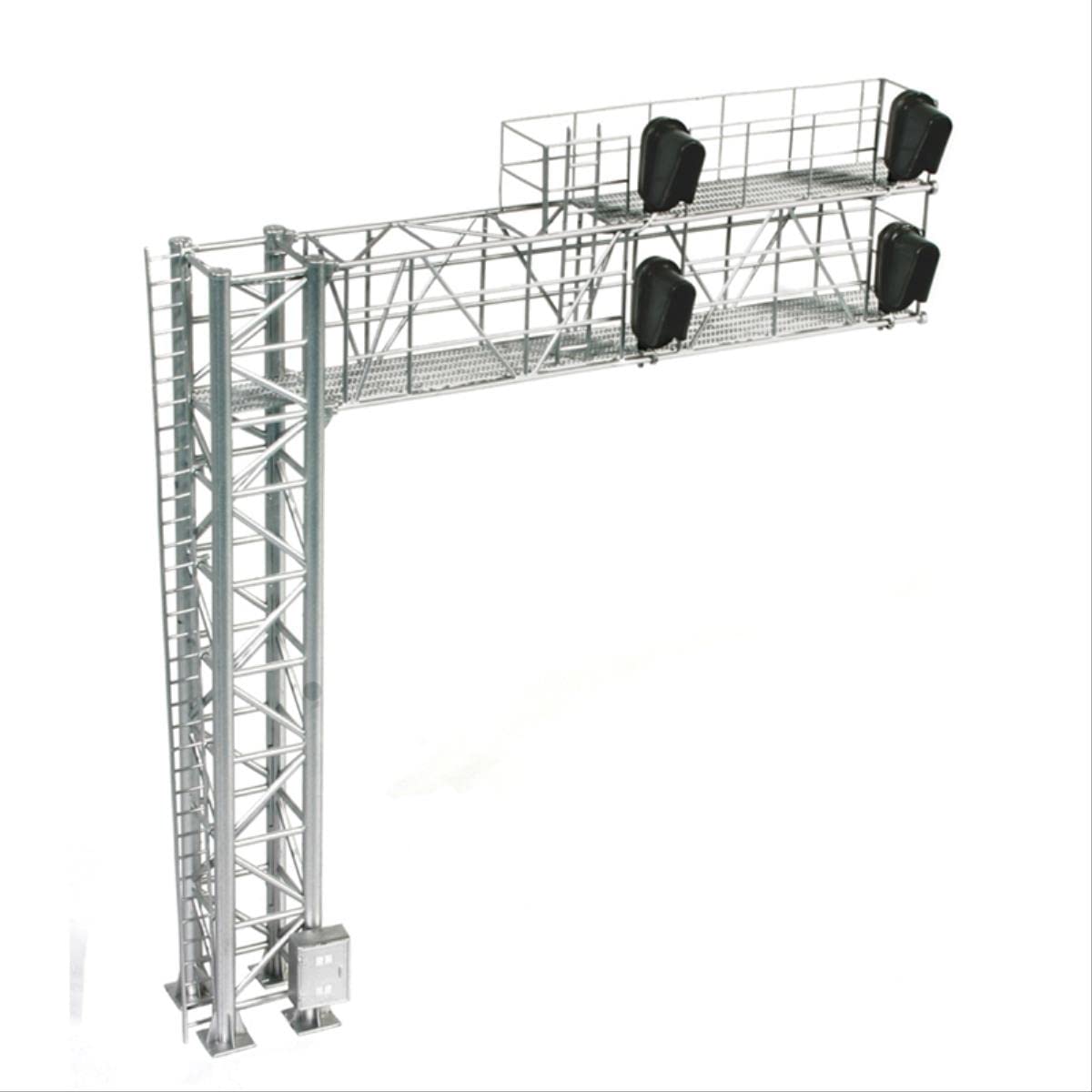 HO Scale Modern Cantilever Bridge Signal for Model Train Layouts - 2 Track, 4 Head Left - Perfect for Railroad Scenery and Diorama Displays