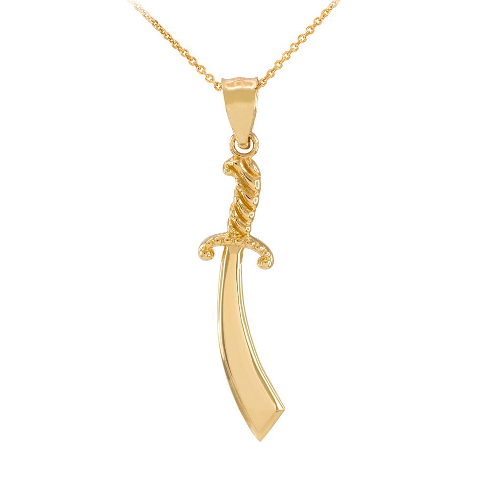 10k Yellow Gold Islamic Scimitar Sword Pendant Necklace for Men - High Polish Religious Jewelry Gift - Perfect for Eid, Ramadan & Special Occasions