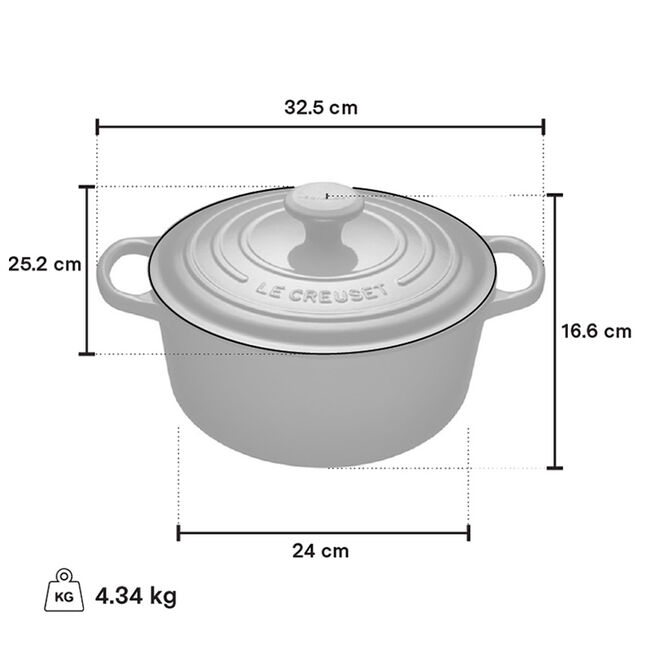 Le Creuset 4.2 Quart Round Dutch Oven Cast Iron Pot with Lid - Oyster Color | Perfect for Braising, Stewing & Baking | Stovetop & Oven Safe