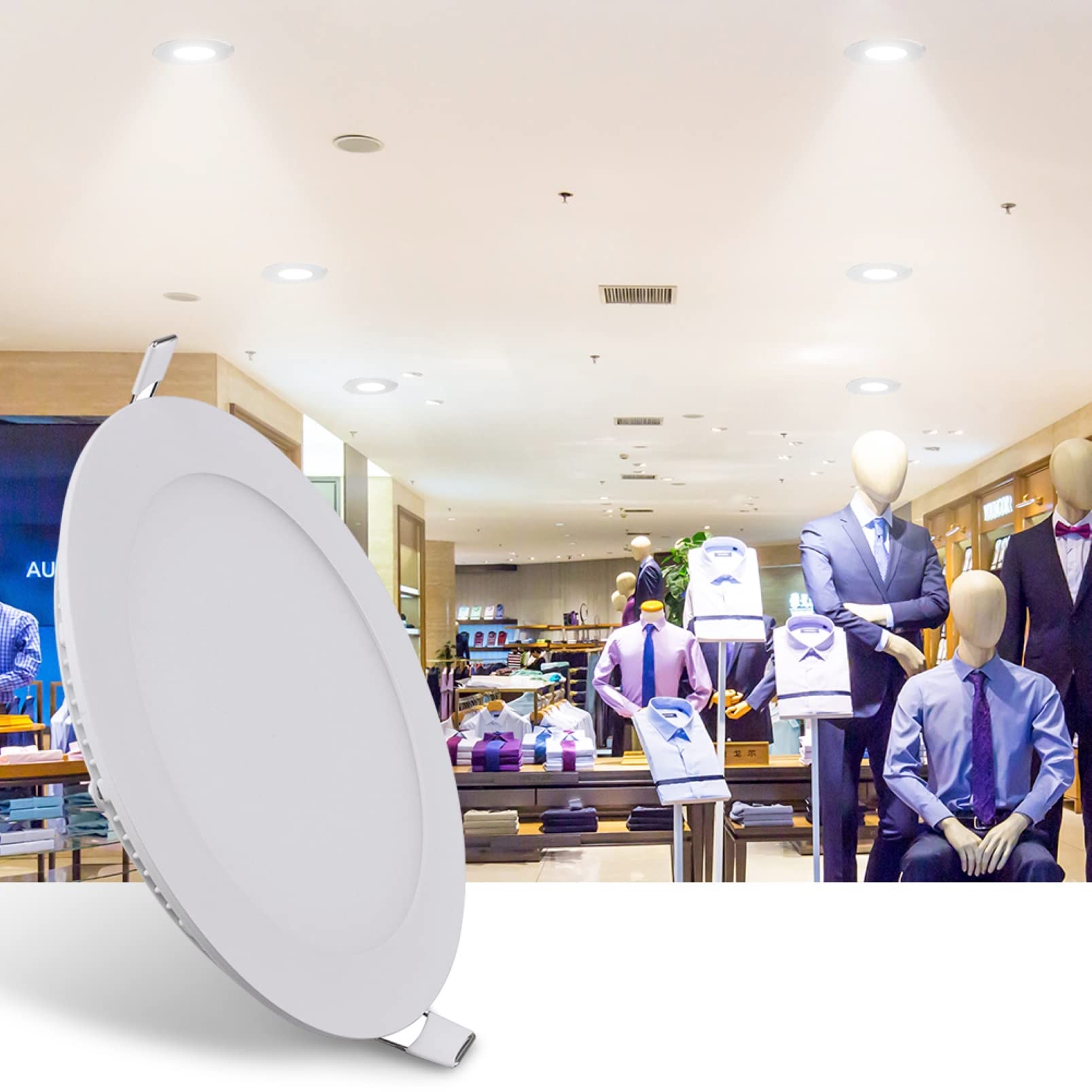 8 Pack 12W LED Flat Panel Round Recessed Downlights - 720 Lumens, 6500K Cool White, Flush Mount Ceiling Lights - Energy Efficient LED Panel Lights for Bathroom, Kitchen, Living Room & Office - AC85-265V Wide Voltage