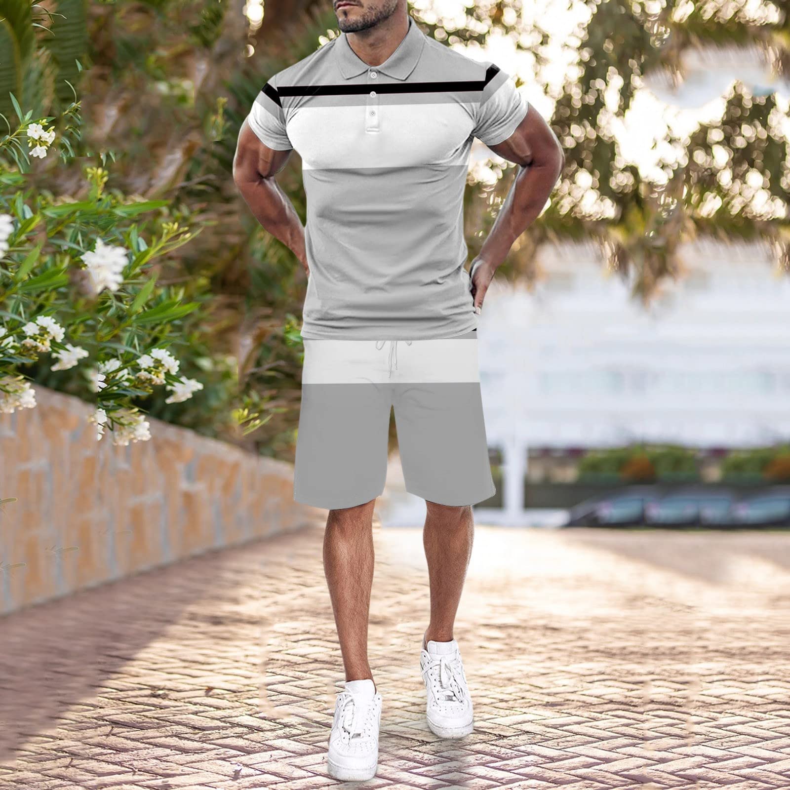 Men's Summer 2-Piece Outfit - Short Sleeve T-Shirt & Shorts Set for Party & Beach
