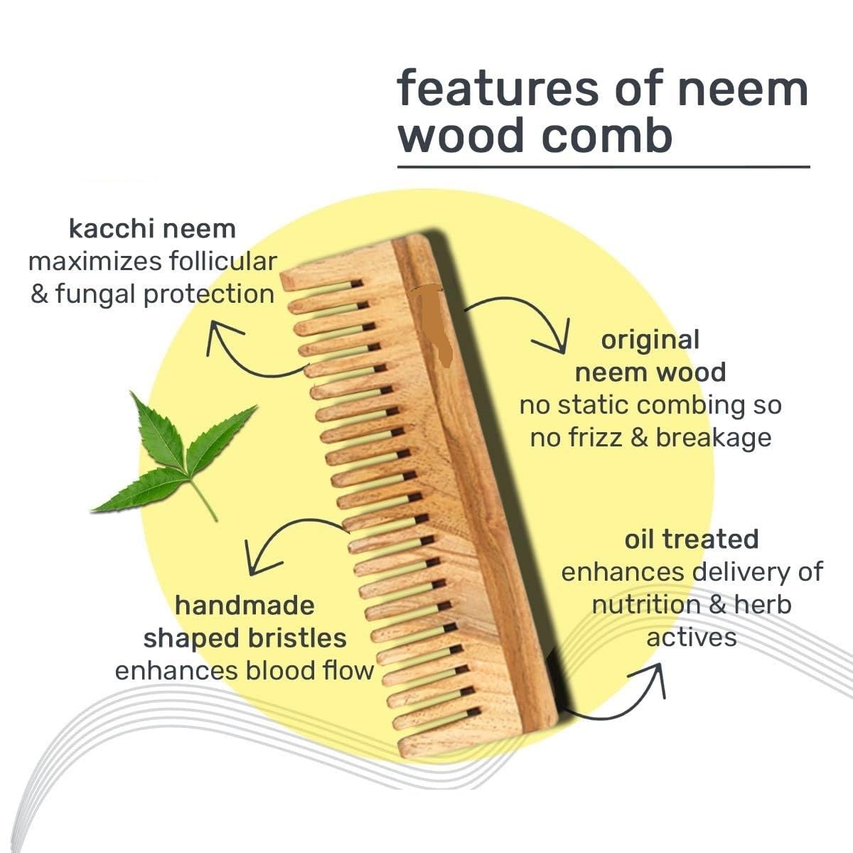 Neem Wood Comb Set - Pack of 3 Natural Wooden Combs for Detangling Hair, Oil Treatment & Post-Wash Care | Eco-Friendly & Plastic-Free Hair Brush | Perfect for Daily Hair Care, Scalp Massage & Healthy Hair Maintenance
