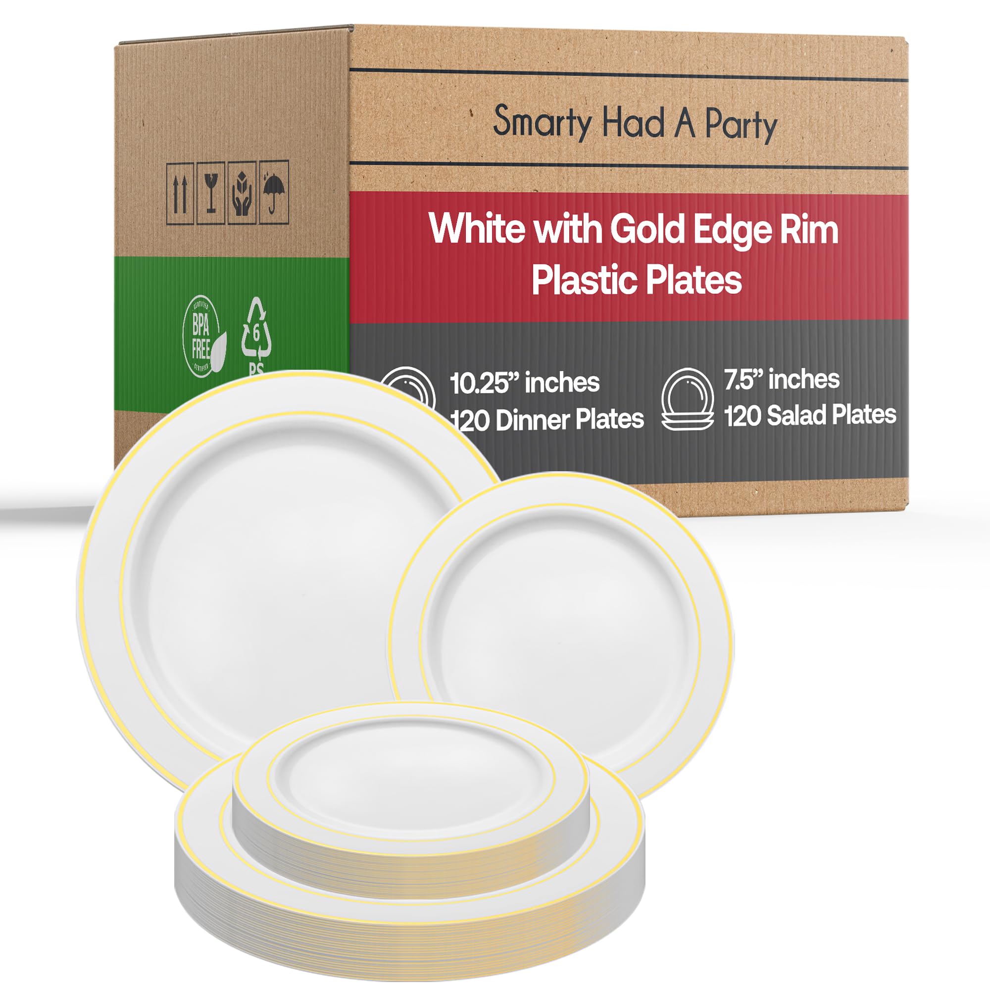 Premium 240-Pack Disposable Plastic Plates Set - 120 Heavy Duty White Gold-Rimmed Dinner Plates + 120 Elegant Dessert Plates for Wedding, Birthday Party, Catering & Special Events - Durable & Stylish Tableware for Any Occasion
