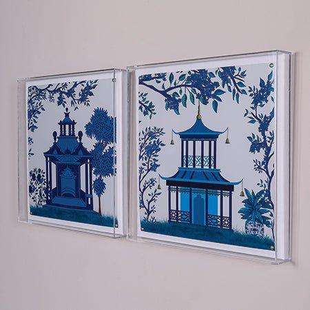 Blue Pagoda II Framed Wall Art - Asian Inspired Home Decor for Living Room, Bedroom & Office - Premium Canvas Print for Modern Interior Design