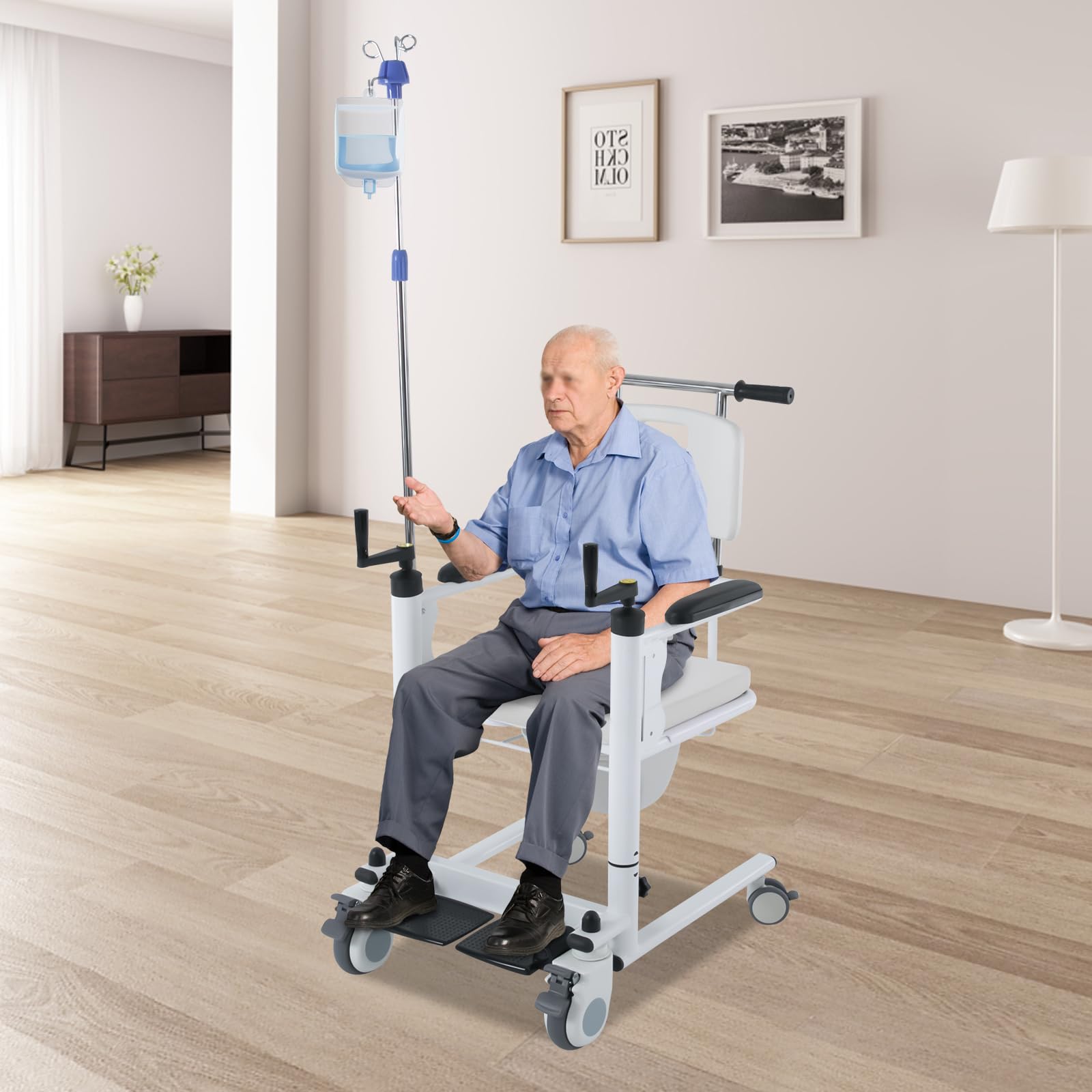 Portable Patient Lift Transfer Wheelchair for Elderly & Disabled - 180° Split Seat with Toilet & Shower Commode | Mobility Aid for Home Care, Hospital Use & Bathroom Safety