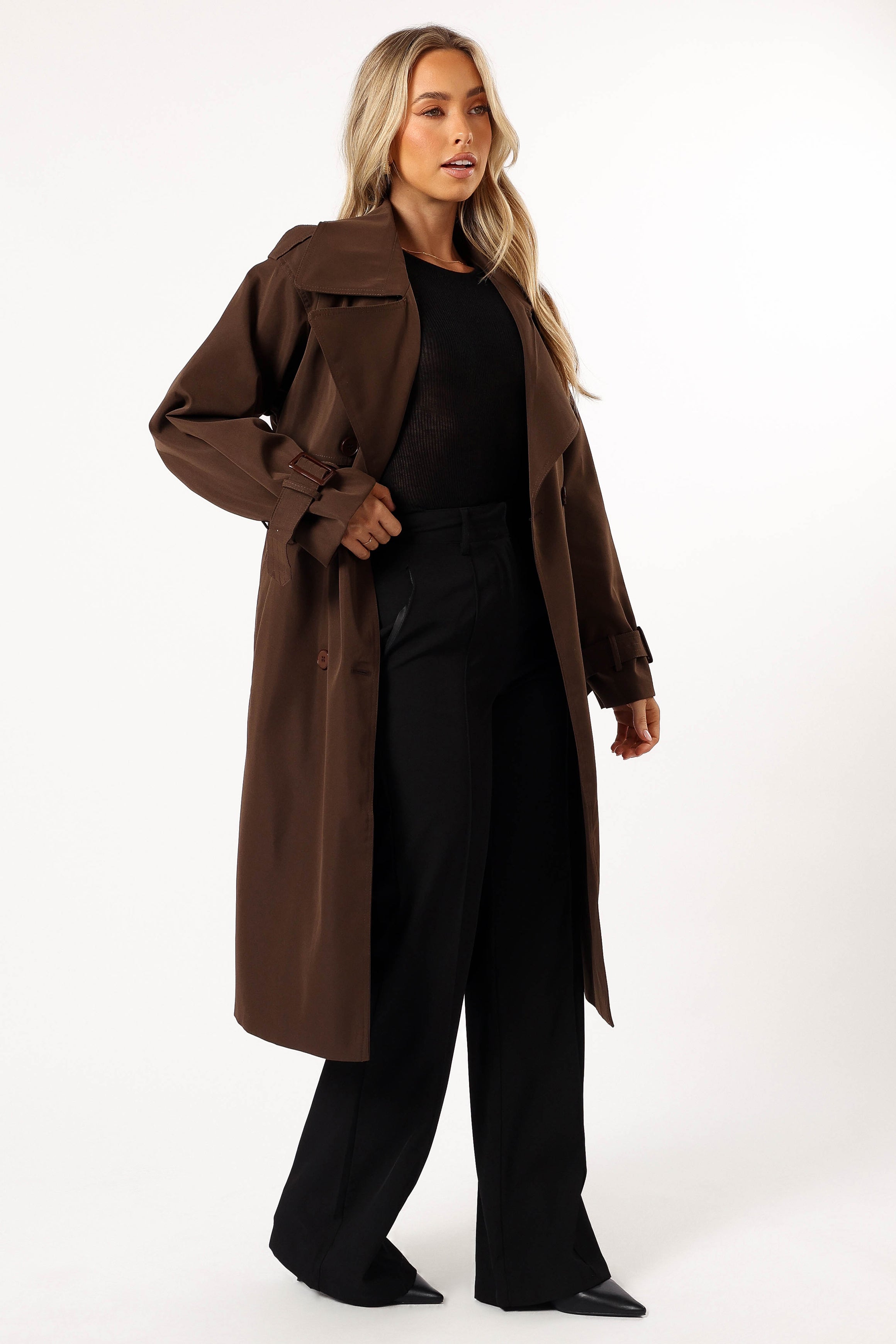 Billy Button Front Trench Coat in Chocolate Brown | Classic Waterproof Raincoat for Women | Perfect for Fall, Winter & Office Wear