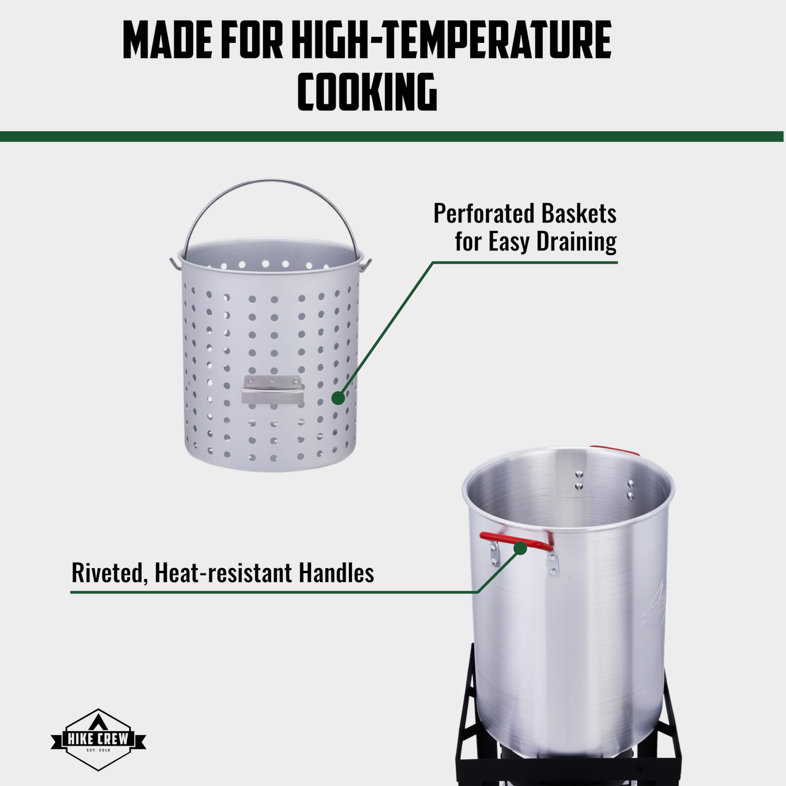 Hike Crew 30Qt Outdoor Turkey Fryer Kit - Complete Set for Steaming, Boiling & Deep Frying with Pot, Basket, Thermometer, Injector, Stand & Accessories - Perfect for Backyard BBQs, Camping & Holiday Cooking