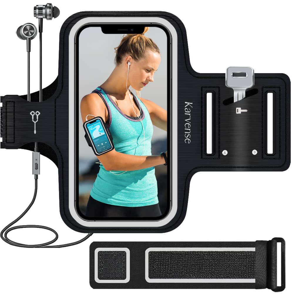 Karvense Running Phone Arm Band - Adjustable & Sweat-Proof Phone Holder for iPhone 13 mini/12 mini/11 Pro/SE/XS/8/7, Samsung Galaxy & Moto (Fits Phones up to 5.4