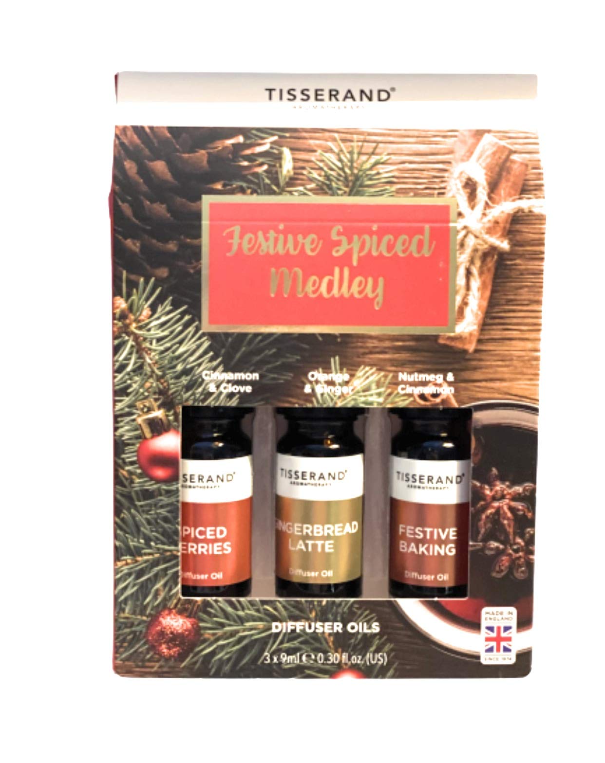 Tisserand Festive Spiced Medley Essential Oil Diffuser Set - 3 x 0.3 Fl Oz Aromatherapy Oils for Holiday Relaxation & Home Fragrance
