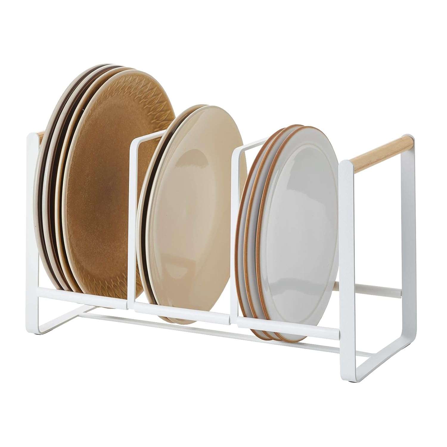 ARHAT ORGANIZERS 3-Tier Wooden Plate Rack Stand - Vertical Kitchen Countertop Organizer for Plates, Bowls & Dishes | Space-Saving Storage Solution for Small Kitchens & Dining Rooms (White)