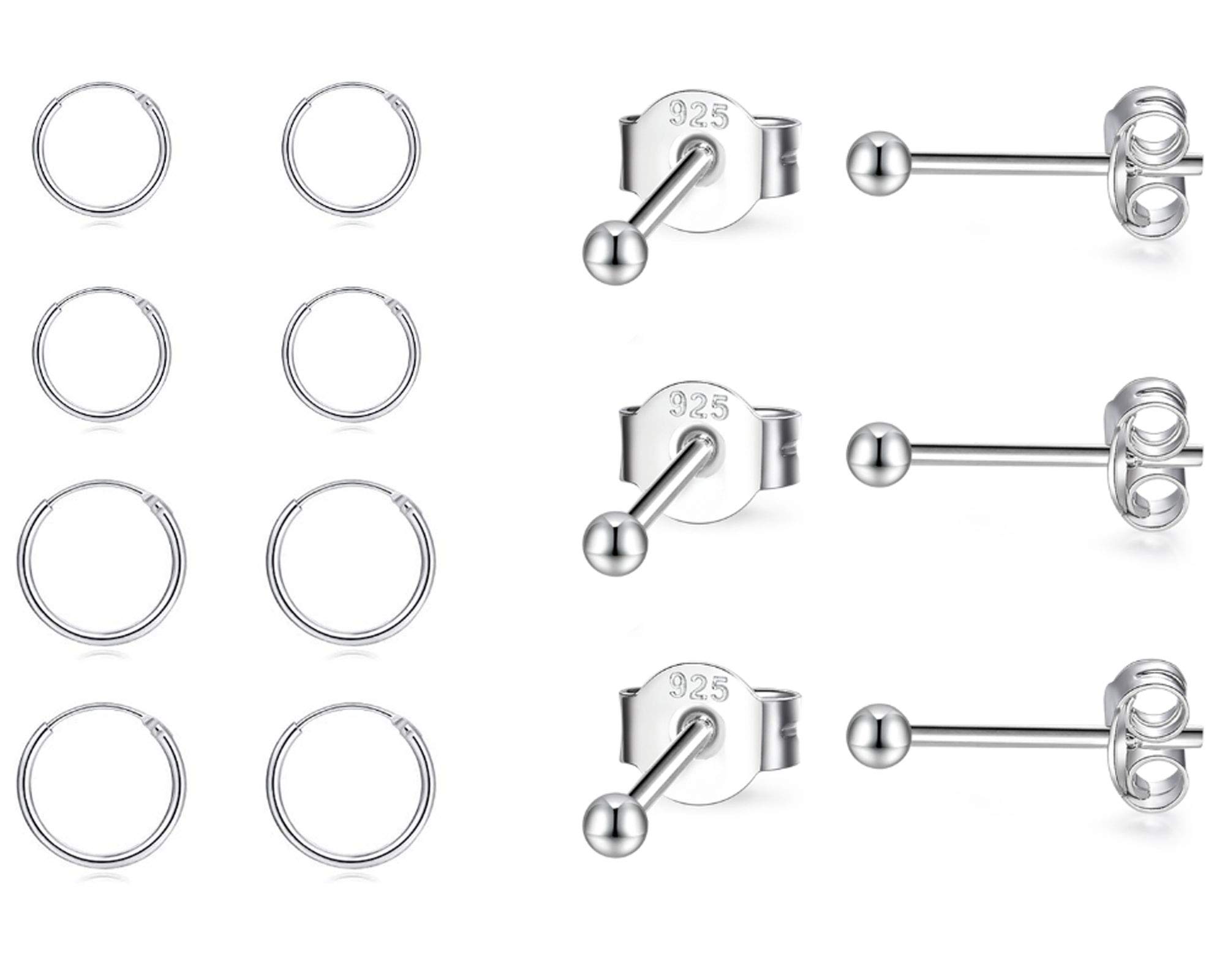 7 Pairs Hypoallergenic 925 Sterling Silver Tragus Earrings with Tiny Ball Studs, Round CZ & Pearl Earrings for Sensitive Ears | Perfect for Daily Wear, Parties & Gifts