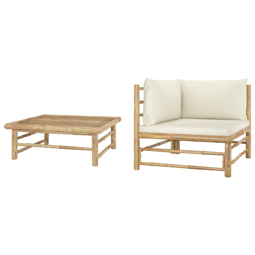 2-Piece Bamboo Garden Lounge Set - Comfortable Corner Sofa & Relaxing Chair for Outdoor, Patio, Backyard & Living Room - Perfect for Lounging, Sunbathing & Entertaining Guests