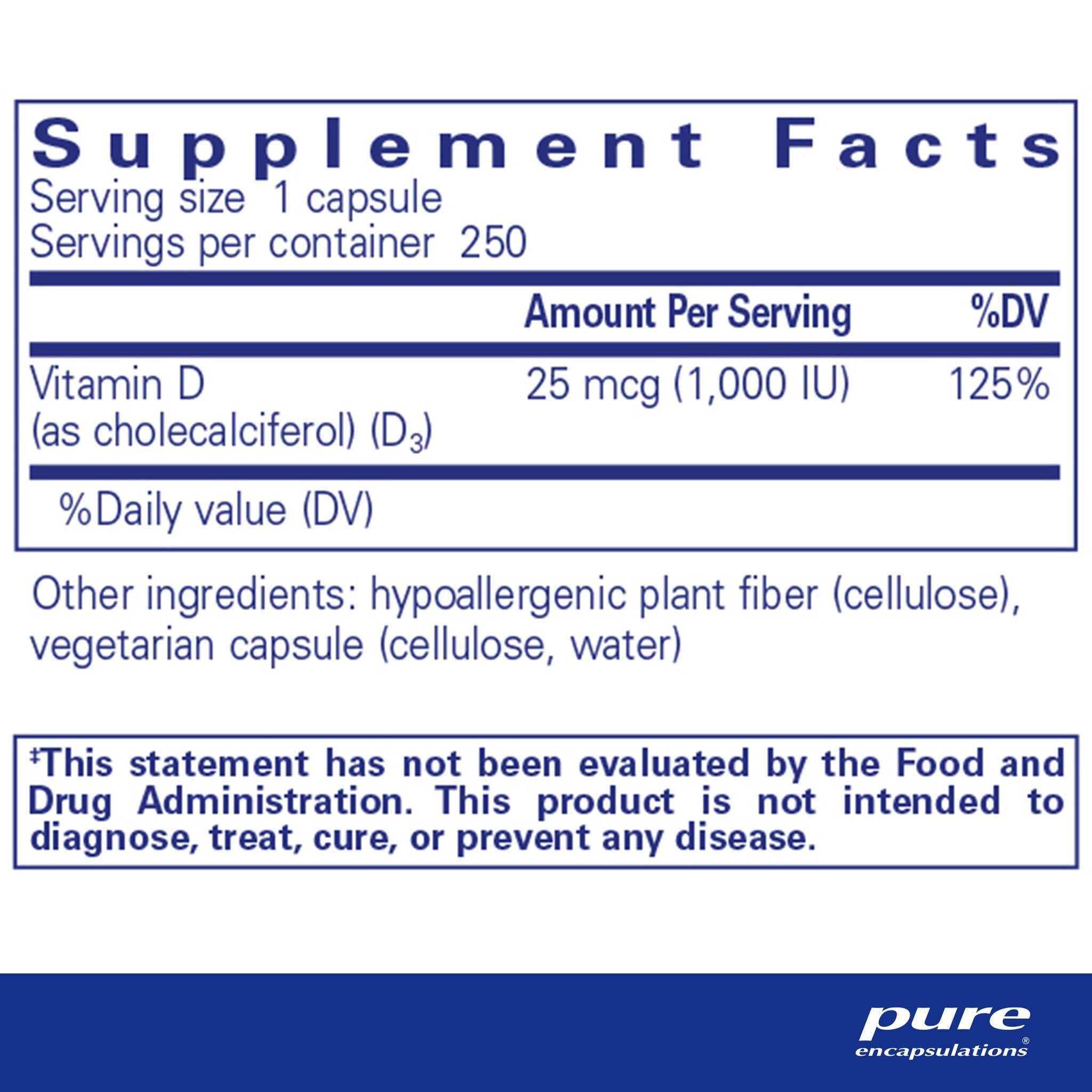 Pure Encapsulations Vitamin D3 25 mcg (1,000 IU) - Immune Support & Bone Health Supplement - Ideal for Daily Wellness & Indoor Lifestyles