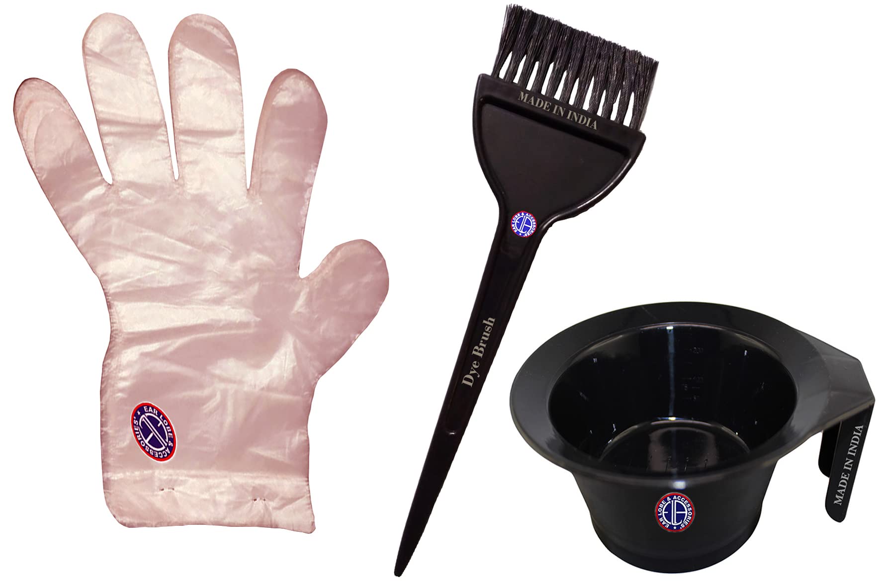 Ear Lobe & Hair Coloring Kit - Includes 250ml Mixing Bowl, Application Brush & 50 Disposable Gloves (25 Pairs) | Perfect for DIY Hair Dye, Henna & Mehndi at Home | Salon-Quality Hair Color Accessories