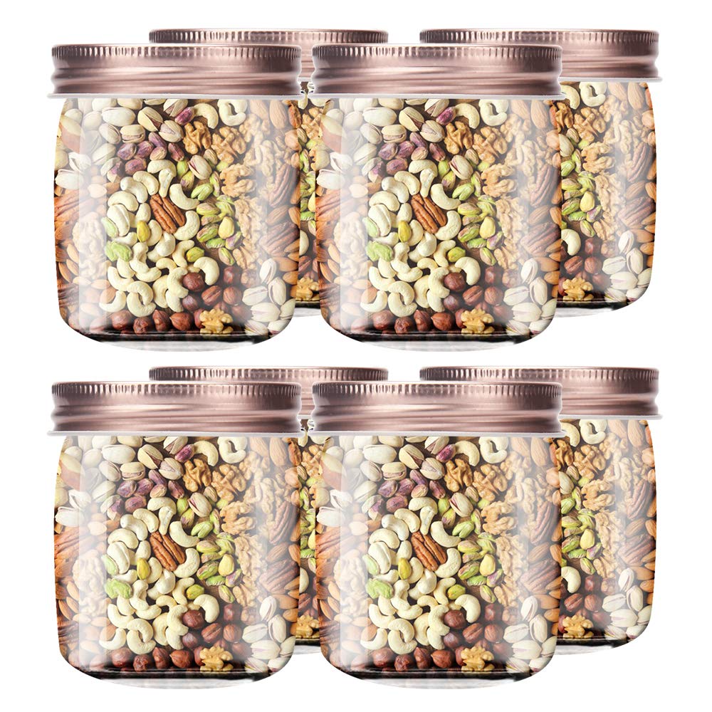 Novelinks 8oz Clear Plastic Jars with Rose Gold Lids - 16 Pack BPA-Free Refillable Round Containers for Spices, Beauty Products & Home Organization - Perfect for Pantry, Bathroom & Craft Storage