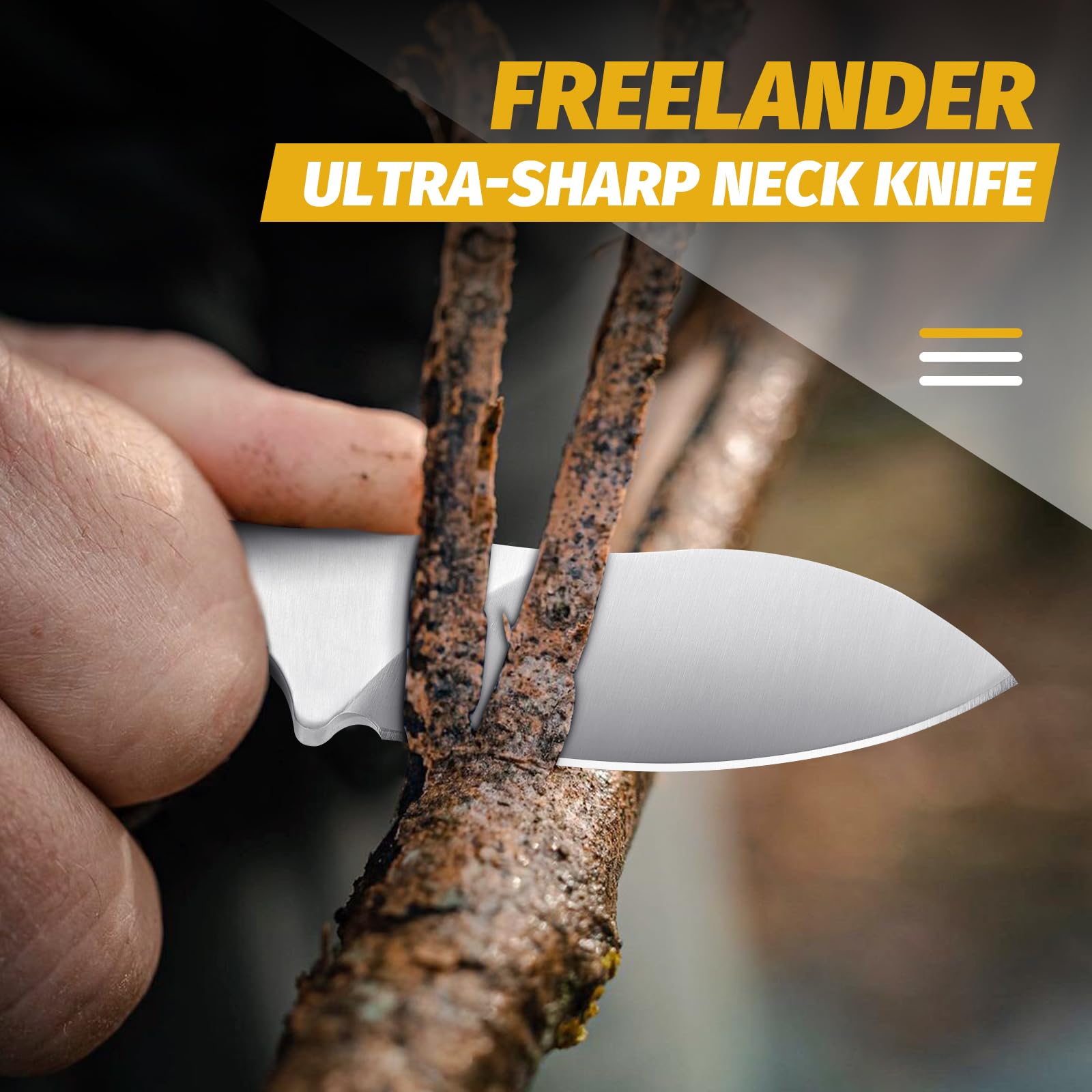 D2 Steel Neck Knife - Mini Outdoor Survival Knife with Kydex Sheath & Ball Chain, Full Tang Fixed Blade with G10 Handle - Bushcraft Hunting Knife for Camping, Hiking & Emergency Survival Gear