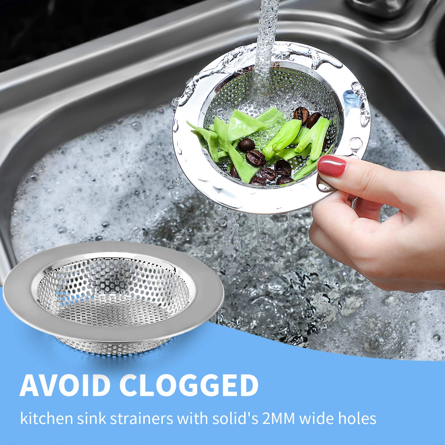Premium 3-Piece Stainless Steel Kitchen Sink Drain Strainer & Stopper Set with Handle - Universal Anti-Clogging Sink Filter for Garbage Disposal - Silver (Perfect for Daily Dishwashing & Food Prep)
