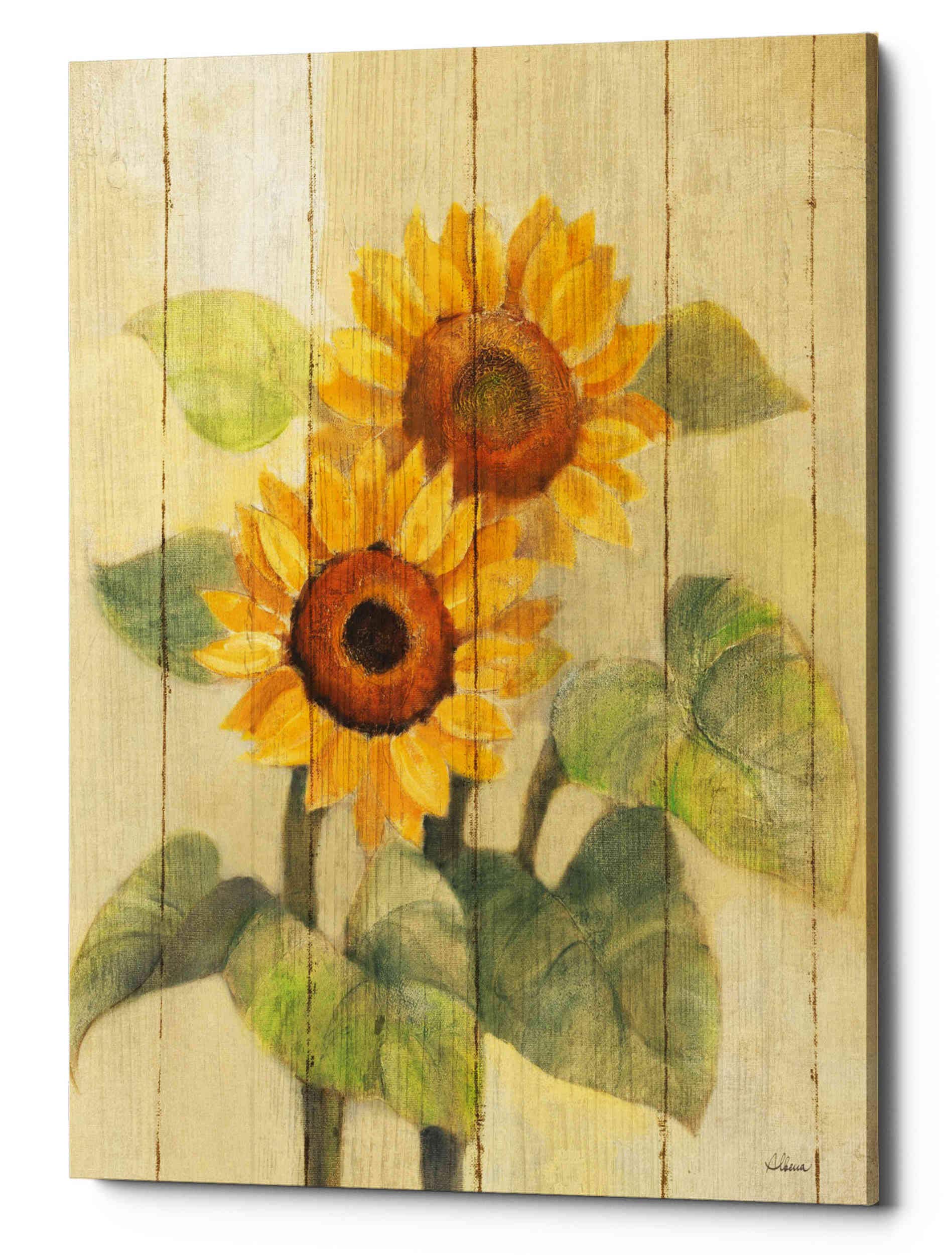 Summer Sunflowers on Barn Board by Albena Hristova - 26x34 Inch Canvas Wall Art for Living Room, Bedroom & Office Decor