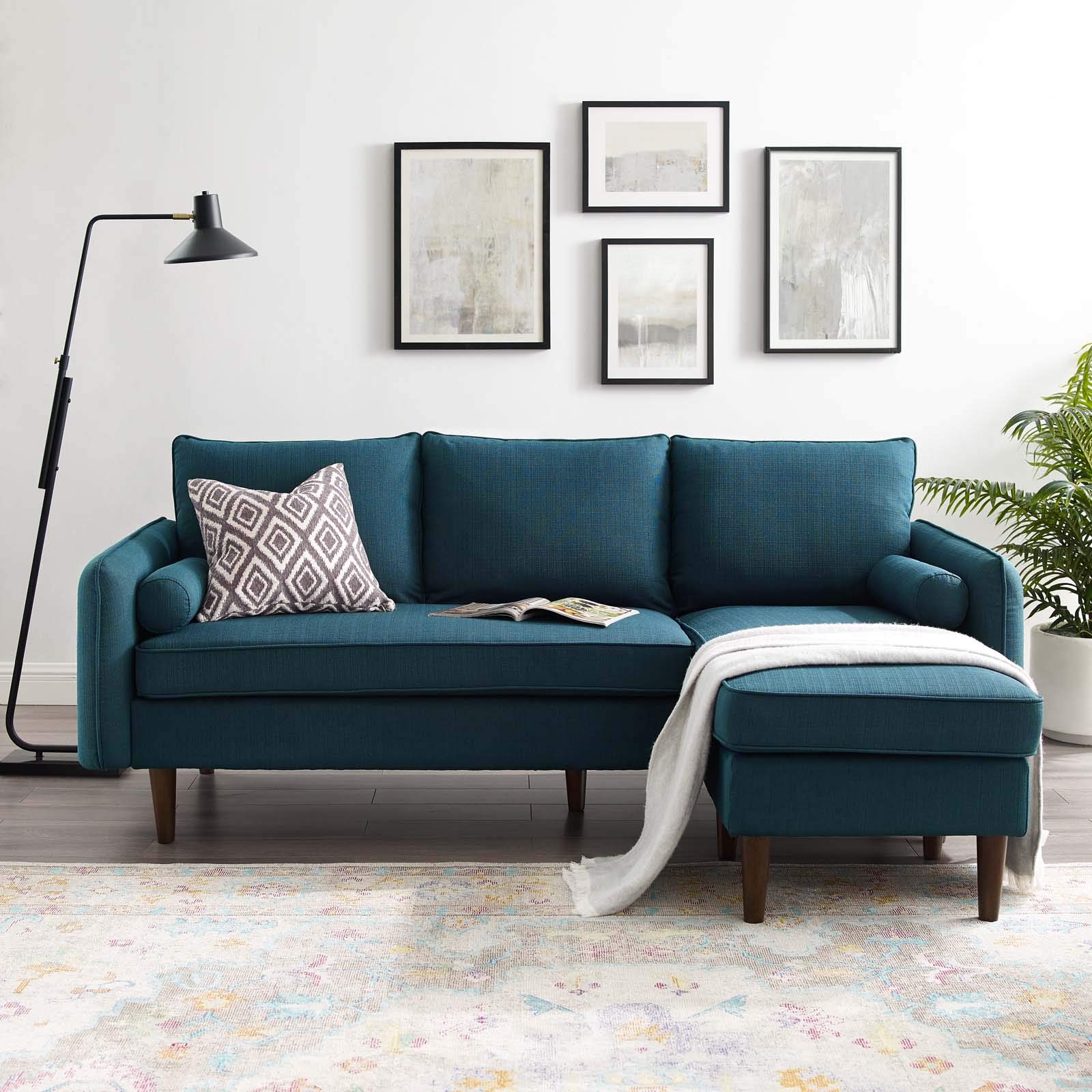 Modway EEI-3867-AZU Revive Upholstered Sectional Sofa - Left or Right Facing, Azure Blue Modern Fabric Sofa for Living Room, Lounge & Family Room Comfort