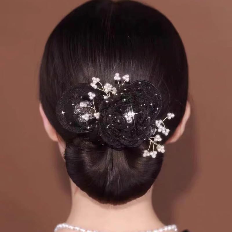 Hand Embroidered Floral Bun Maker Set - 6 Piece Hair Donut for Long Hair, Updos & Ballet Buns - Perfect for Dance, Yoga, Weddings & Everyday Elegant Styles