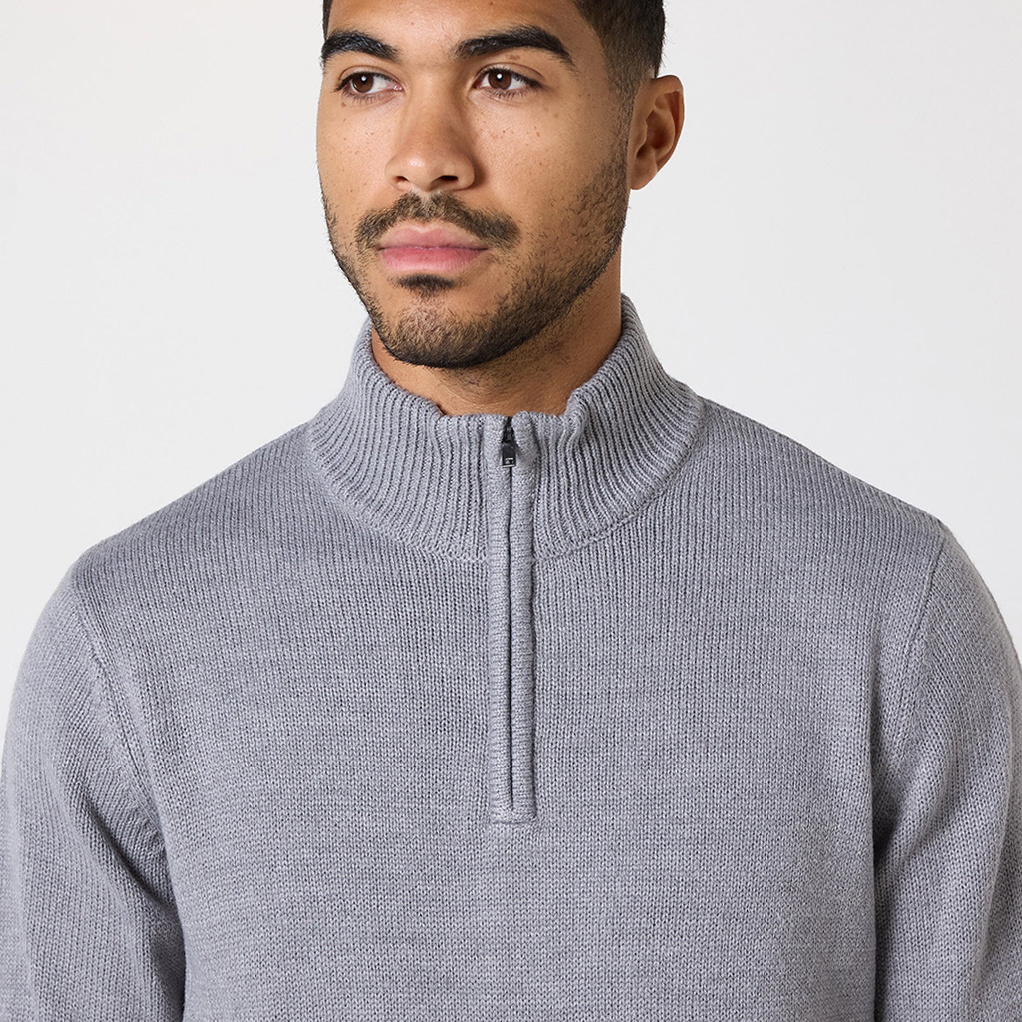 Men's Knit 1/4 Zip Funnel Neck Pullover Sweater - Soft Grey Casual Winter Wear for Office & Outdoor Activities