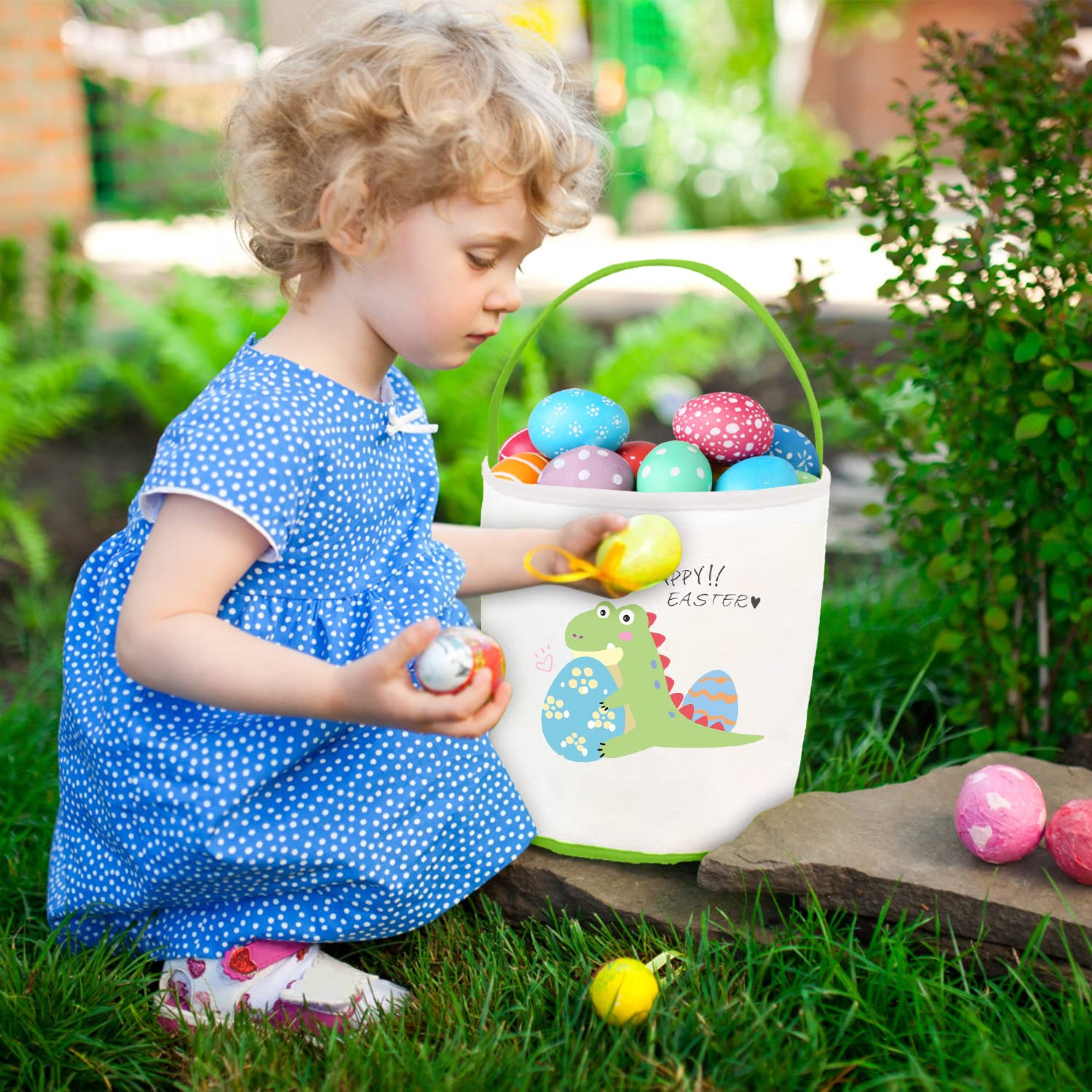 **Easter Gift Baskets for Kids - Dinosaur Canvas Tote Bag with Handle, Empty Easter Basket Essentials for Egg Hunts, Party Supplies & Decorations - Perfect for Easter Celebrations, Birthday Parties & Holiday Gifting**