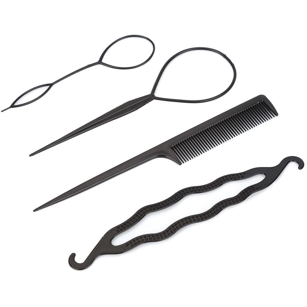 Ritzprime 4-Piece Hair Styling Kit - Topsy Tail Braid, Ponytail & Bun Maker with Tail Comb - Perfect for Updos, Braids & Everyday Hairstyles (Great for School, Work & Special Occasions)