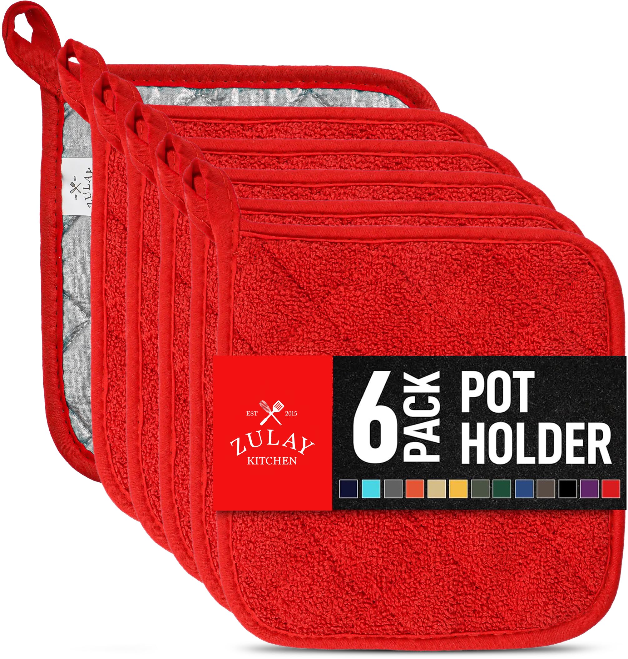 Heat-Resistant Cotton Pot Holders 6-Pack - Machine Washable for Kitchen & Baking (7
