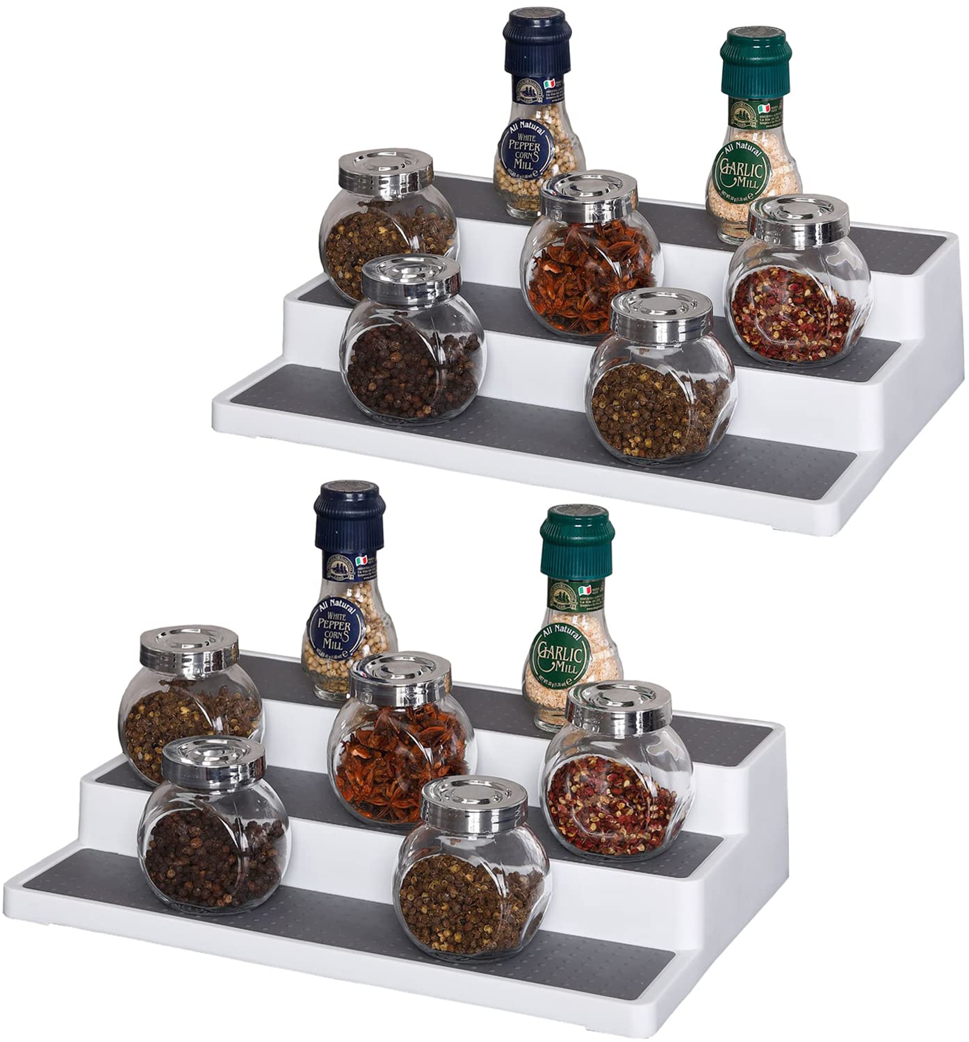 Sooyee 2 Pack 3-Tier Spice Rack Organizer - Waterproof & Non-Slip Kitchen Shelf for Spices, Seasonings - Modern Space-Saving Storage for Pantry, Cabinet or Countertop - Perfect for Small Kitchens & Organized Cooking (White)