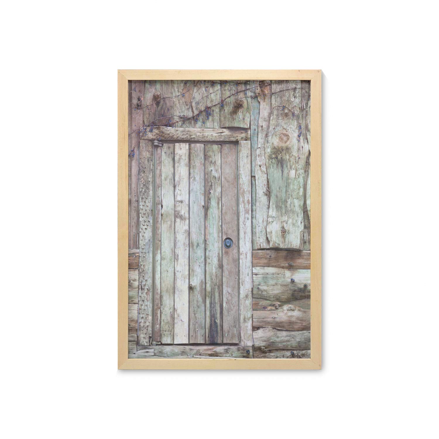 Ambesonne Rustic Barn Door Wall Art with Frame - Vintage Cottage Country Cabin Decor, Printed Fabric Poster for Bathroom, Living Room & Dorm - 23