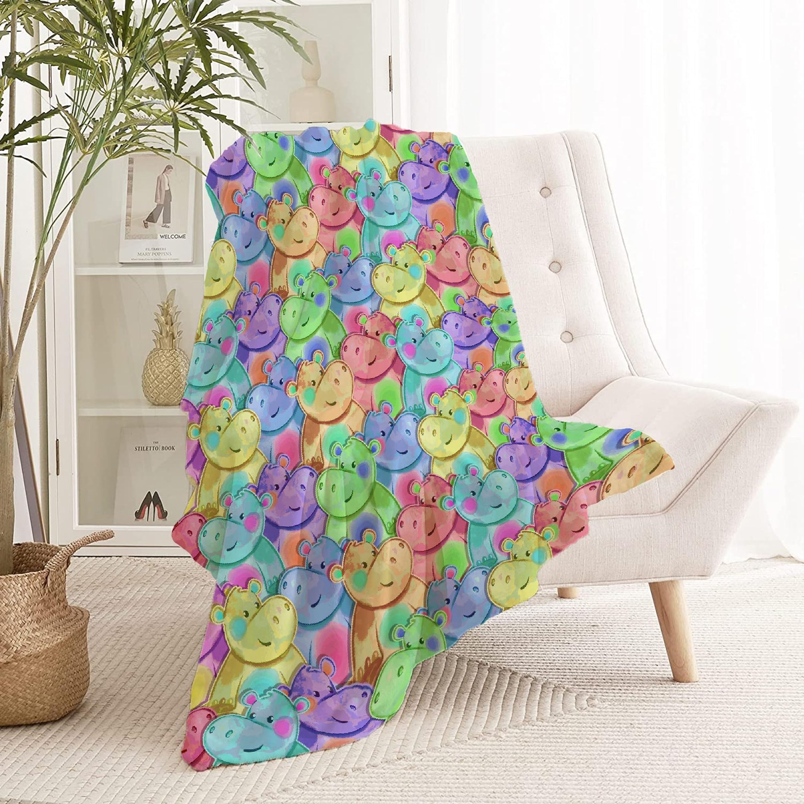 Soft Fluffy Plush Hippo Blanket - Cozy Flannel Throw for Queen & Twin Size (80x60 Inches) - Perfect for Living Room, Couch, Travel, Outdoor Picnics & Home Decor