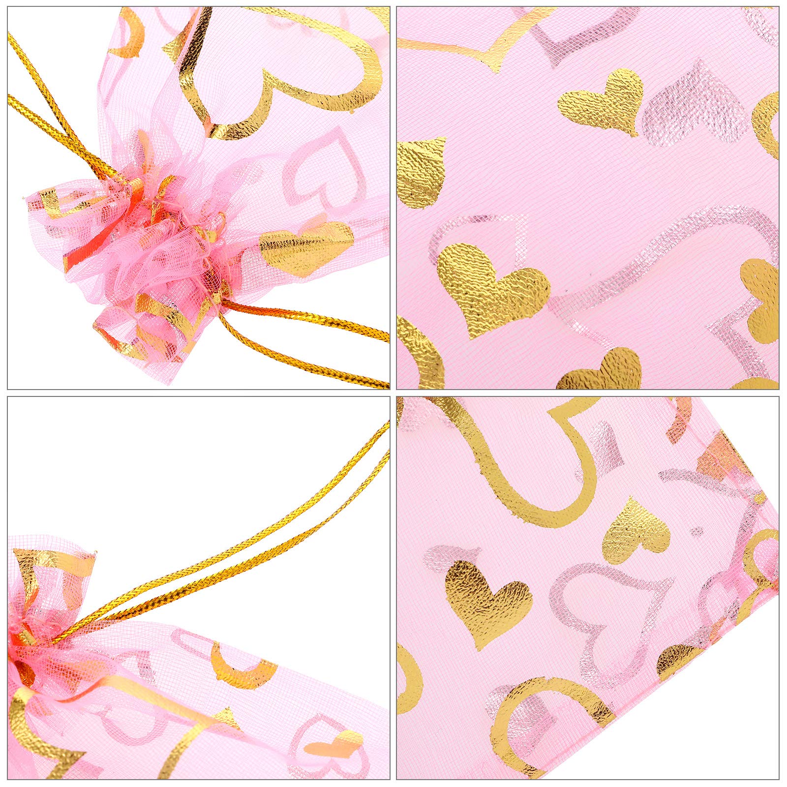 Shappy 100 Pcs 4x6 Inch Pink Heart Organza Drawstring Bags - Sheer Wedding Favor Pouches for Valentine's Day, Birthday Candy, Jewelry Gifts & Party Decorations - Perfect for Bridal Showers, Baby Showers and Special Events